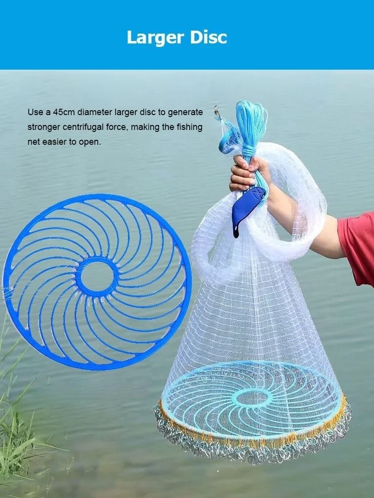 Disco Mano Lanzar Red De Pesca Manual Trituradora Red Cebo Exterior Trampa Red De Peces Múltiples Tamaños