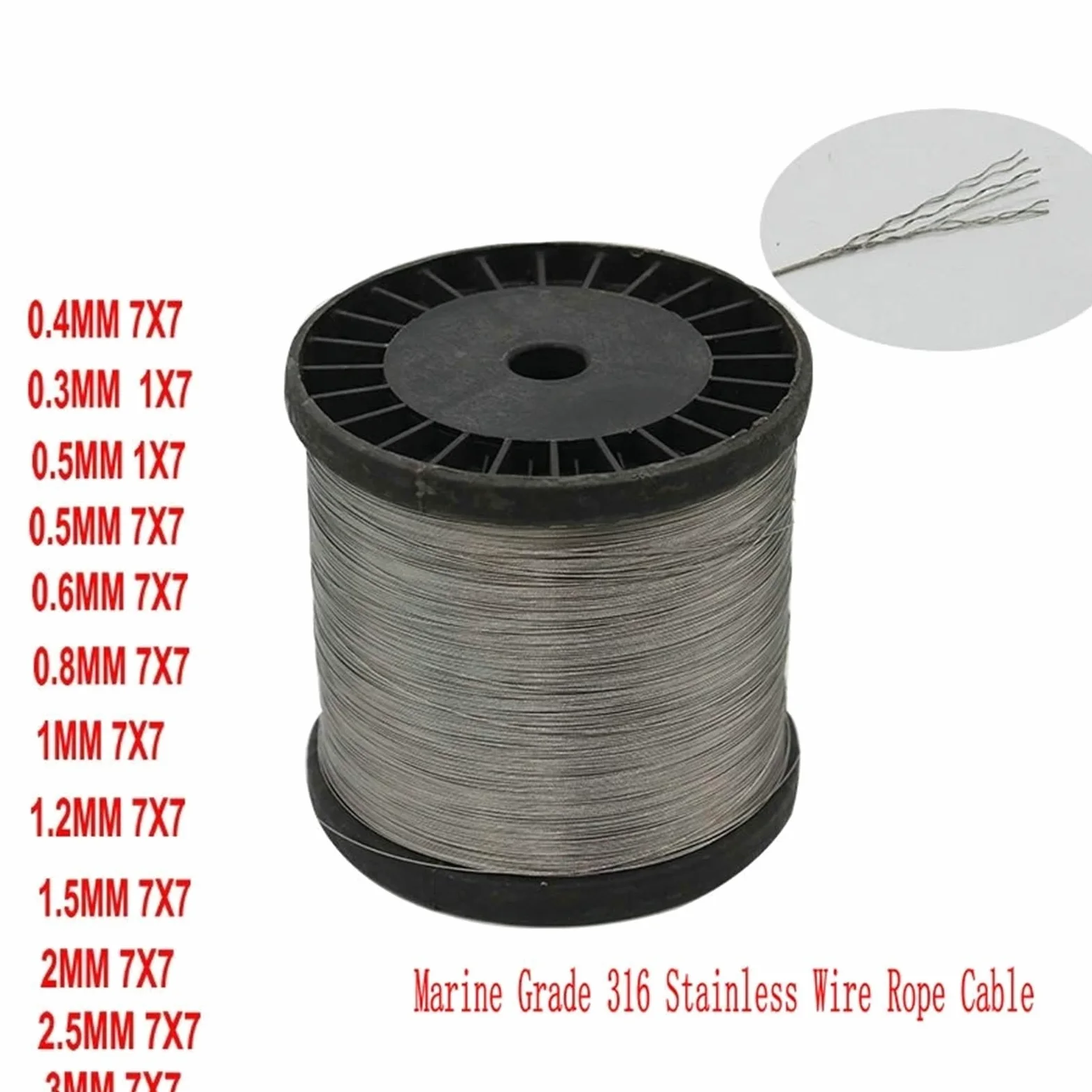 Hilo De Pescar Cable de Cuerda de Alambre Suave Flexible de Acero Inoxidable de Calidad Naval 316, línea de Pesca de Agua Salada oceánica de 0,3-3mm de diámetro(0.8MM 7X7 100Meters)