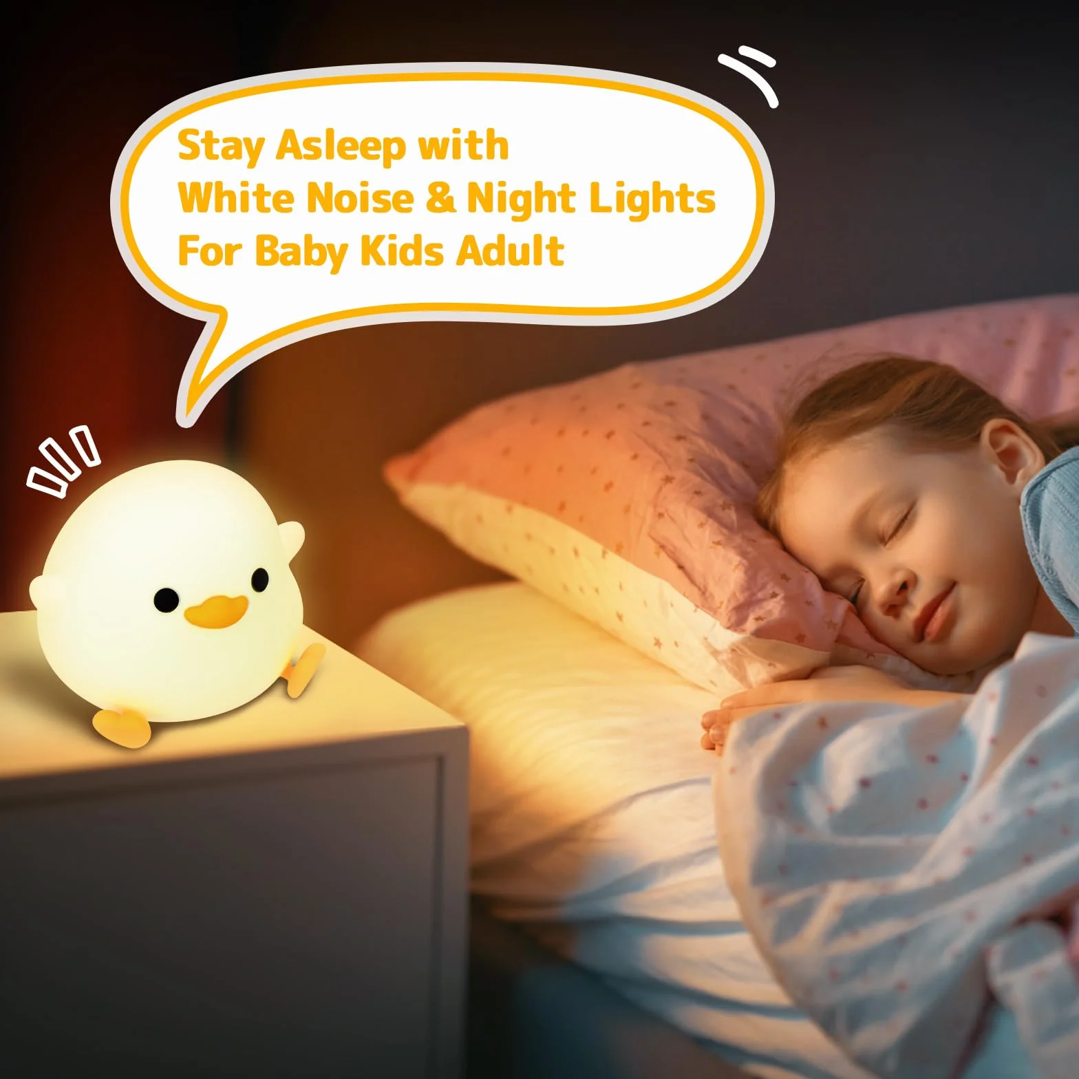 UCAMP Luz Nocturna Infantil Silicona Quitamiedos Recargable USB Temporizador Control Táctil