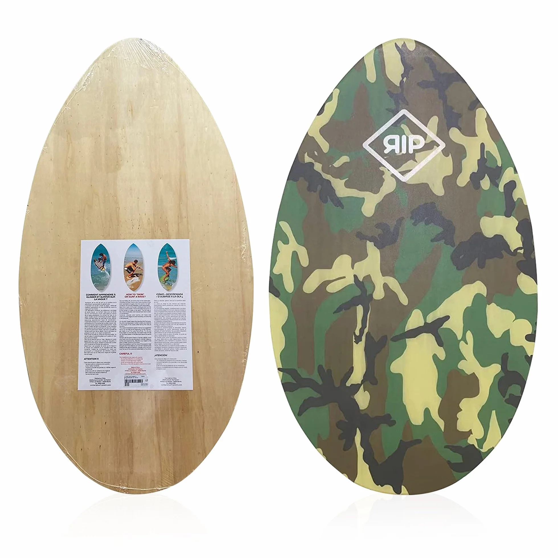 RIP Skimboard Camo Madera 37'' inch, 7 Ply Wood 94 CM - Premium Skimboard de Madera para Surf Tabla principiante a intermedio, ligera, para todos los niveles de habilidad, niños y adultos