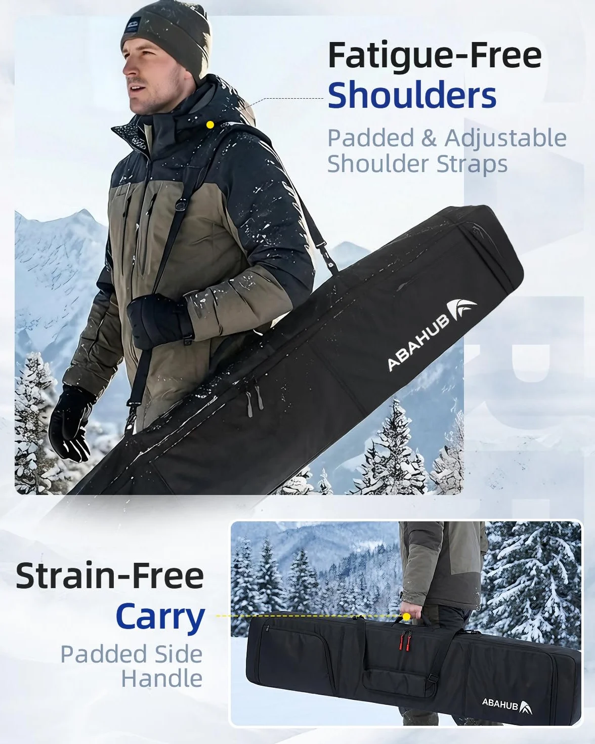 Abahub Funda de Esquís y Bolsa de Snowboard Acolchada e Impermeable - Funda Tabla Snowboard hasta 153 cm, con Correa Ajustable - para Hombre y Mujer, Ideal para Viaje