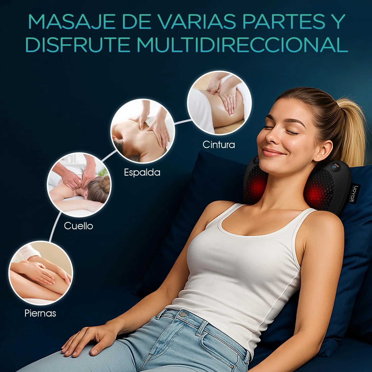 Cojín de Masaje Shiatsu, Masajeador de Cuello y Espalda con Calor, 3 Velocidades, Negro