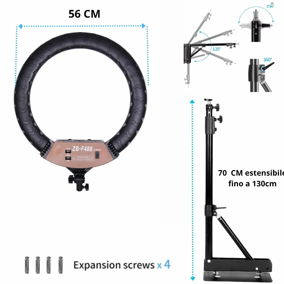 Anillo LED regulable 2700K-6500K con mando a distancia brazo techo pared 360° barber shop