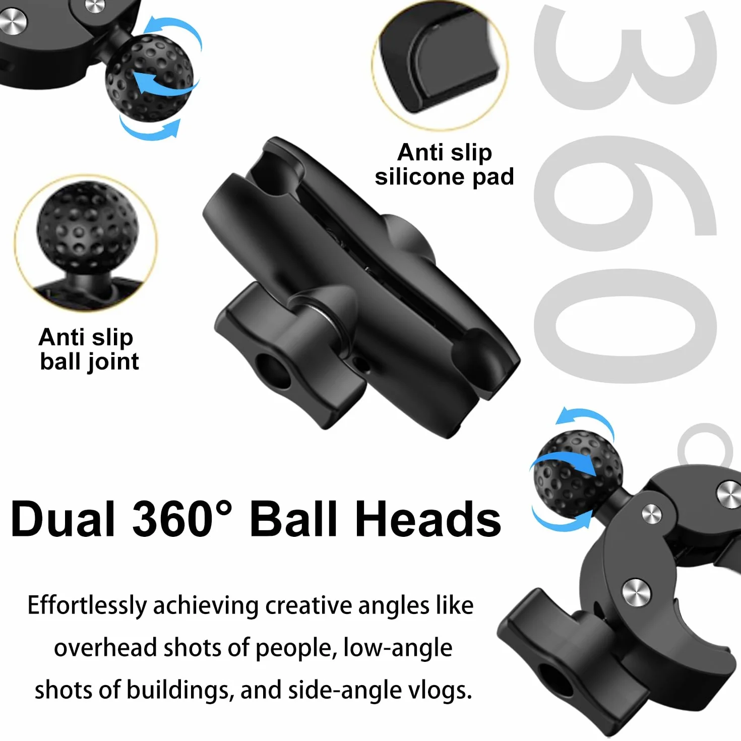 Moto Cámara Montaje Kit con Osmo 360 Osmo Nano, Bicicleta Doble Abrazaderas Manillar Soporte con 43" Palo Selfie Invisible compatible con Insta360 X5-X para UTV y Vlogging Registros de Conducción