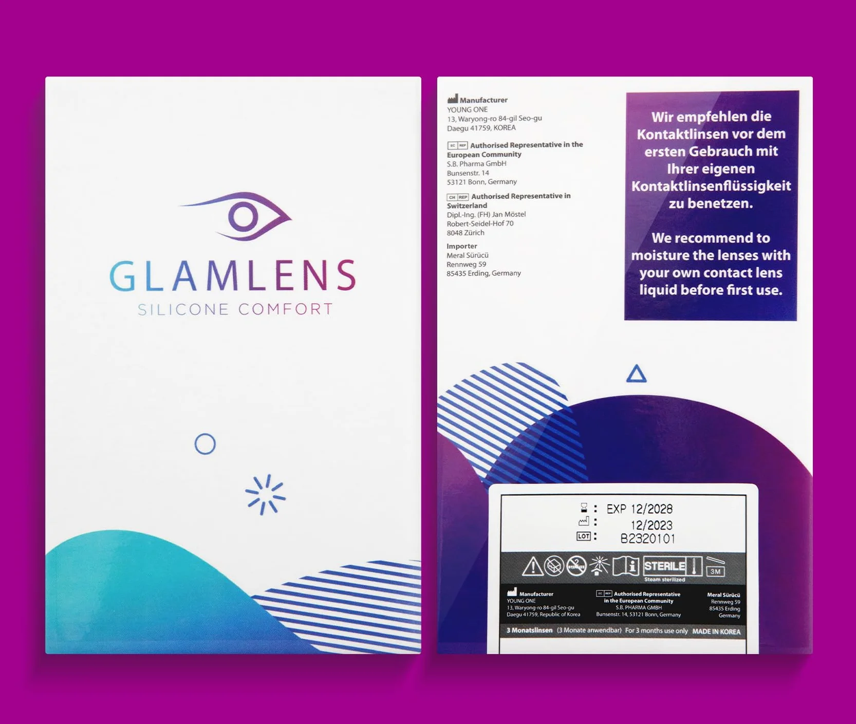 GLAMLENS Keira Blue lentillas de colores azules 1 par 90 Días Sin Graduación hidrogel de silicona