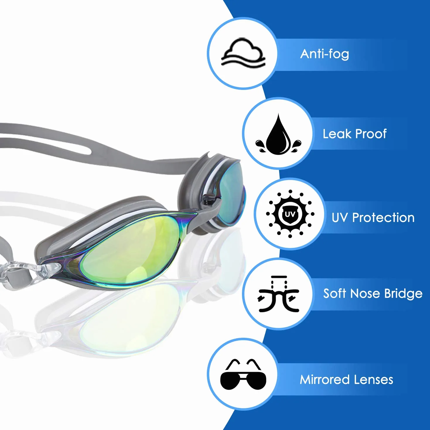 Gafas de natación Anti fugas), lentes de espejo con protección UV – Tapones para los oídos & incluye funda – Talla única – por splaqua