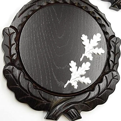 GTK - Juego de 3 placas de cuña talladas oscuras AF 16 cm con 6 hojas de roble, portada de aluminio