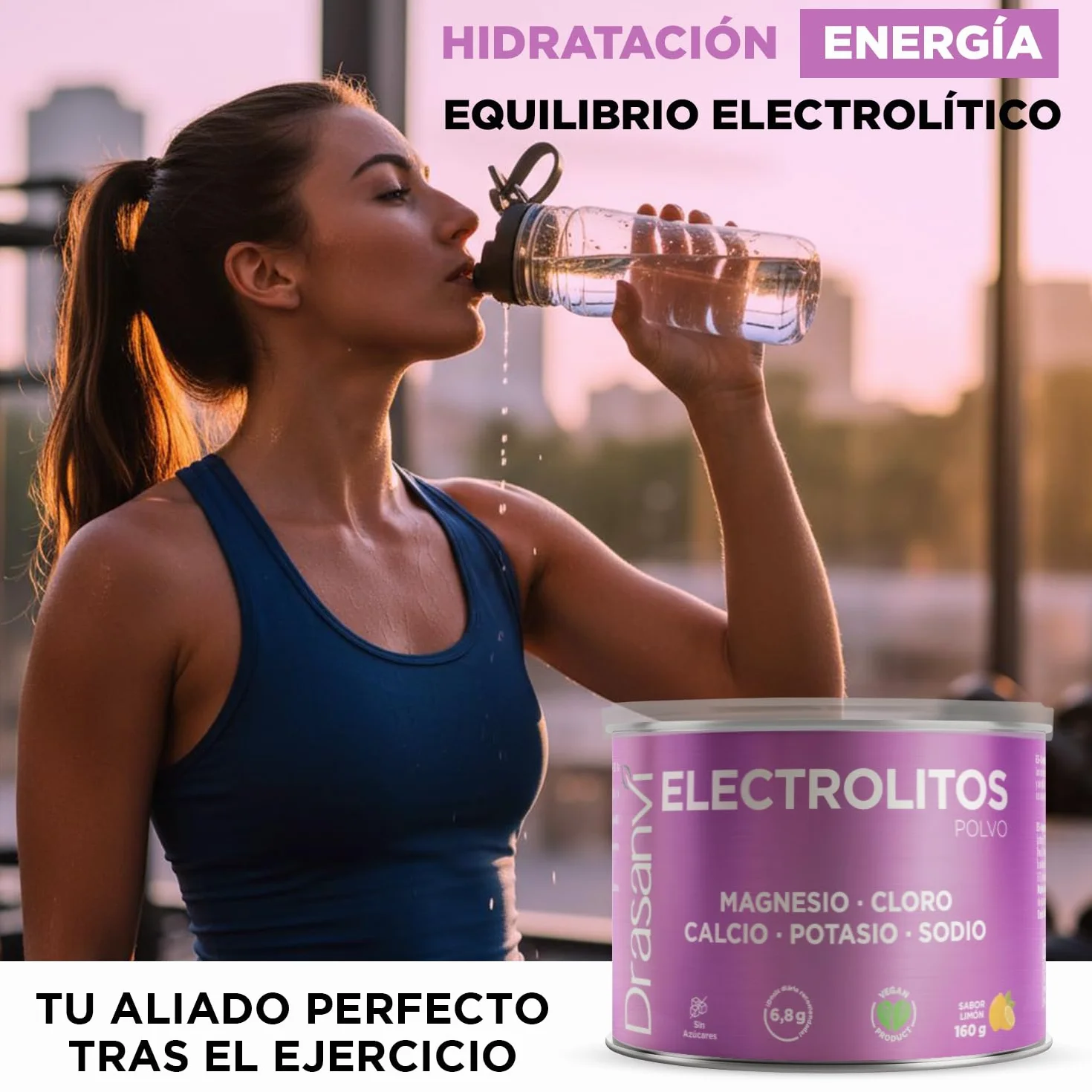 Electrolitos en Polvo Limón 160 g | Sales Minerales con Magnesio, Potasio, Calcio, Sodio + Vitaminas B y C Drasanvi