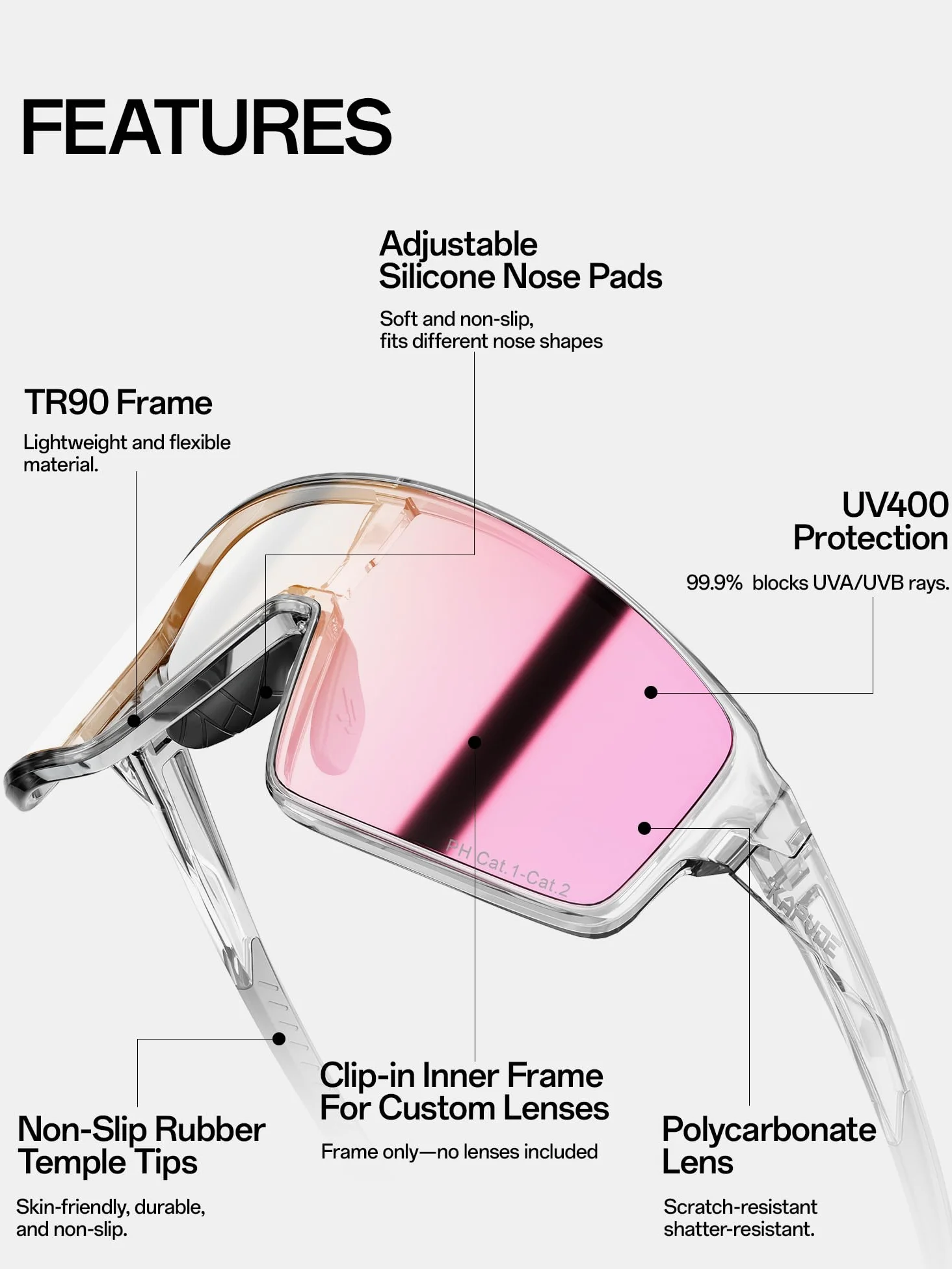 KAPVOE K473 Gafas de Ciclismo Fotocromáticas y de Color para Hombre y Mujer, Gafas de Sol Deportivas UV400 MTB Running Béisbol