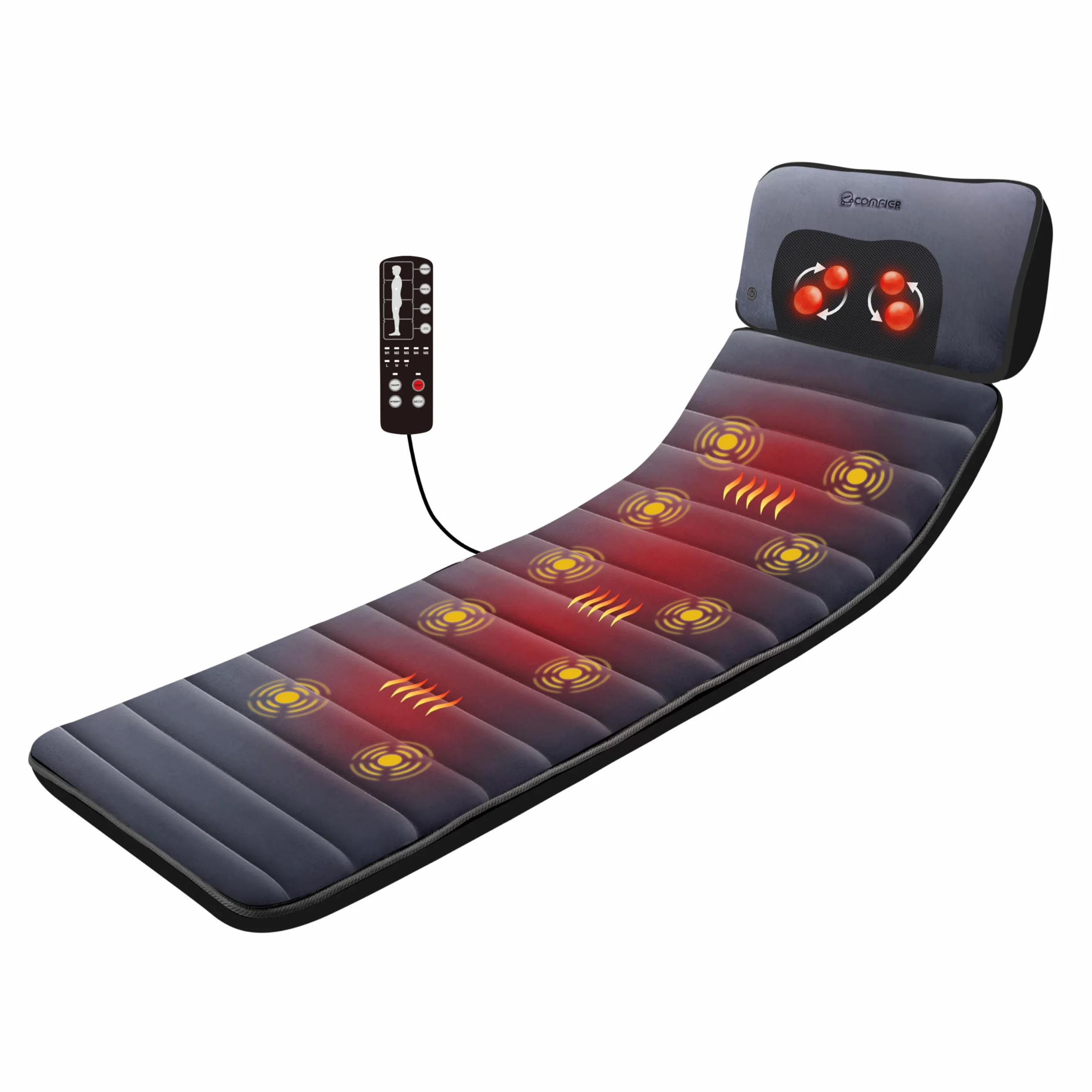 Comfier Colchoneta de Masaje Cuerpo Completo con Calefacción, Masajeador de Espalda Shiatsu, 10 Motores, 4 Almohadillas Térmicas