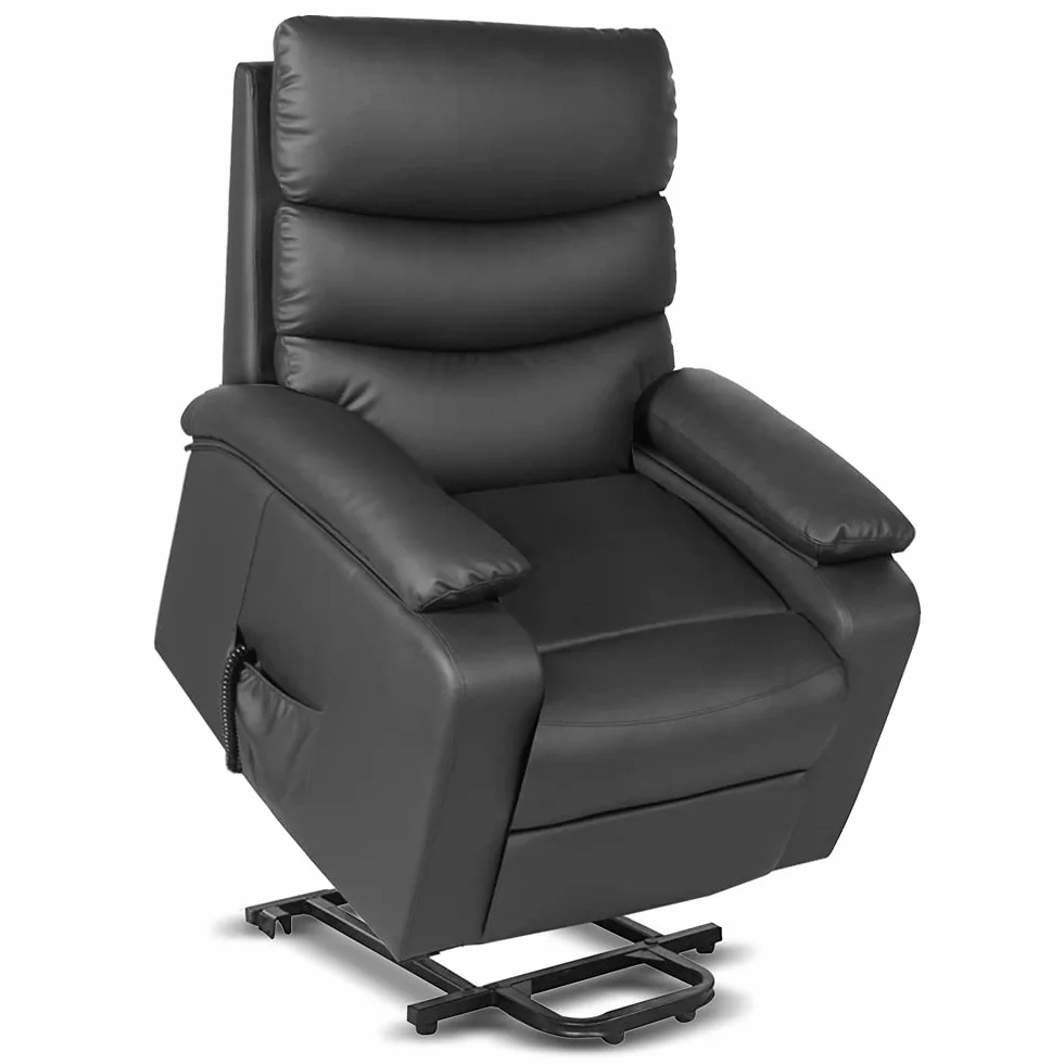 Gridinlux Sillón Relax Masaje Extra Acolchado Negro Reclinable Elevación automática Mando 5 Modos Calor Lumbar 8 Motores 4 Zonas Polipiel