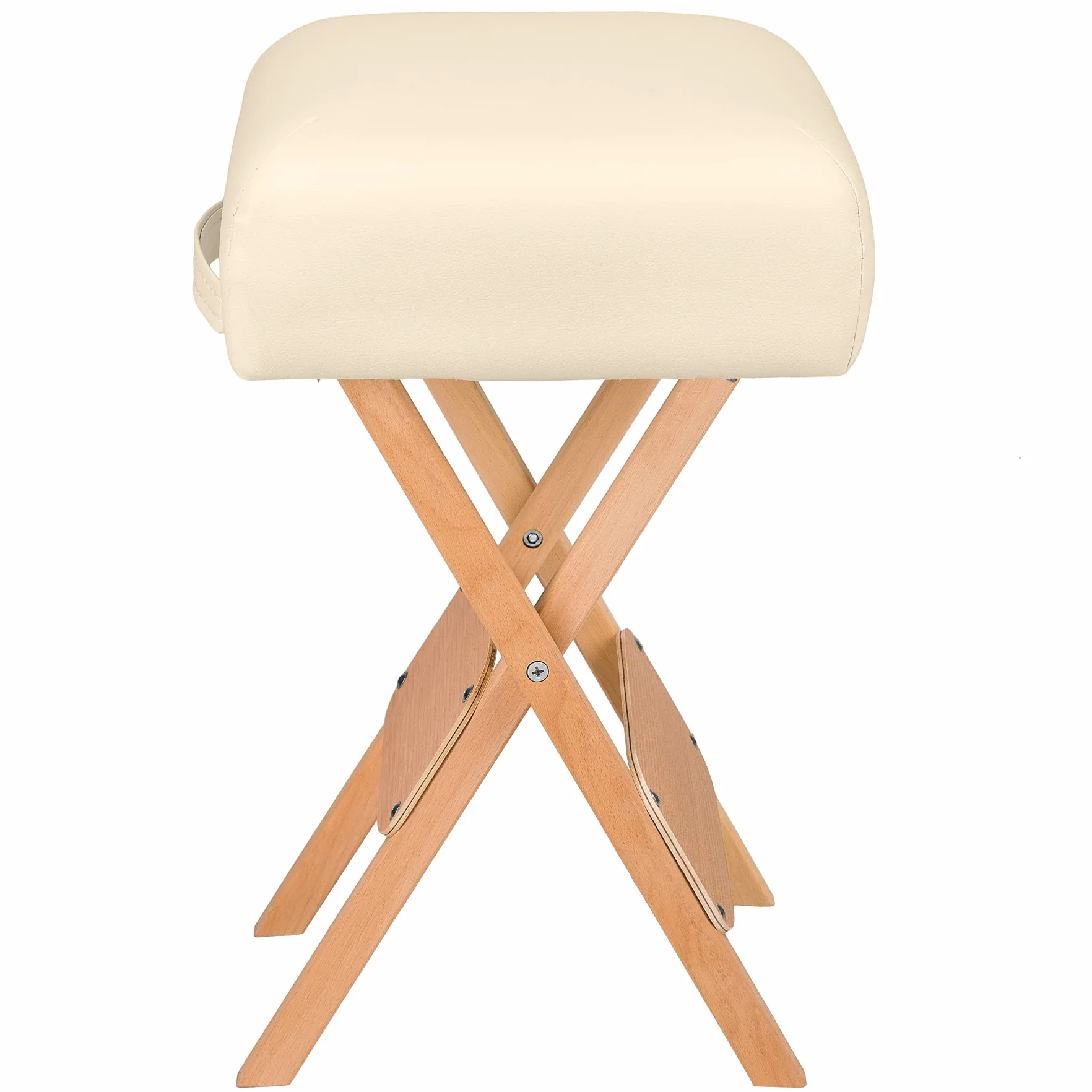 Tectake Taburete Plegable con Asiento Acolchado y Funda de Cuero Sintético, Accesorios Camilla Masaje, Beige