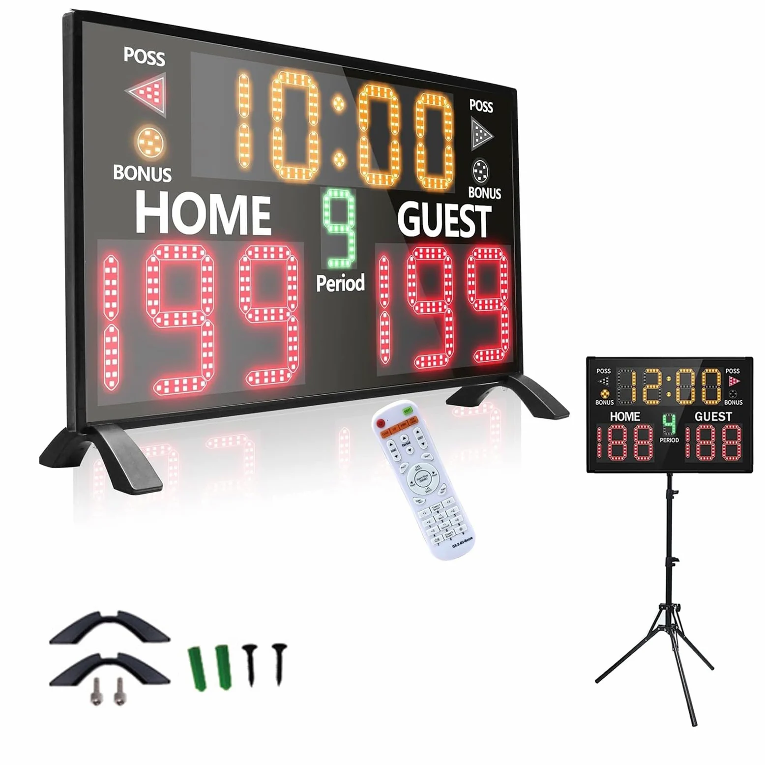 Marcador digital LED de baloncesto con control remoto, montado en mesa o pared, reloj temporizador, función de zumbador, 5 niveles de brillo