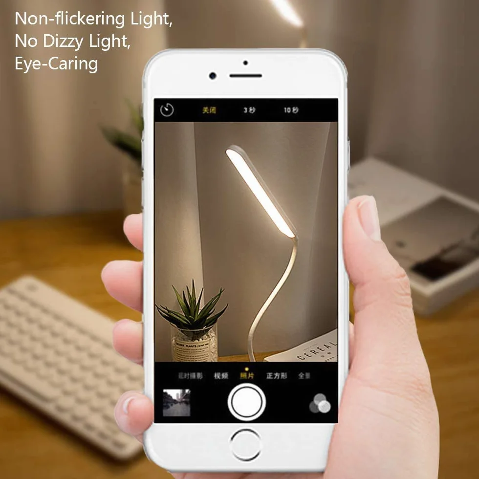 Lámpara LED de escritorio recargable 2000mAh, luz lectura inalámbrica, control táctil 3 colores, 6 brillo ajustable