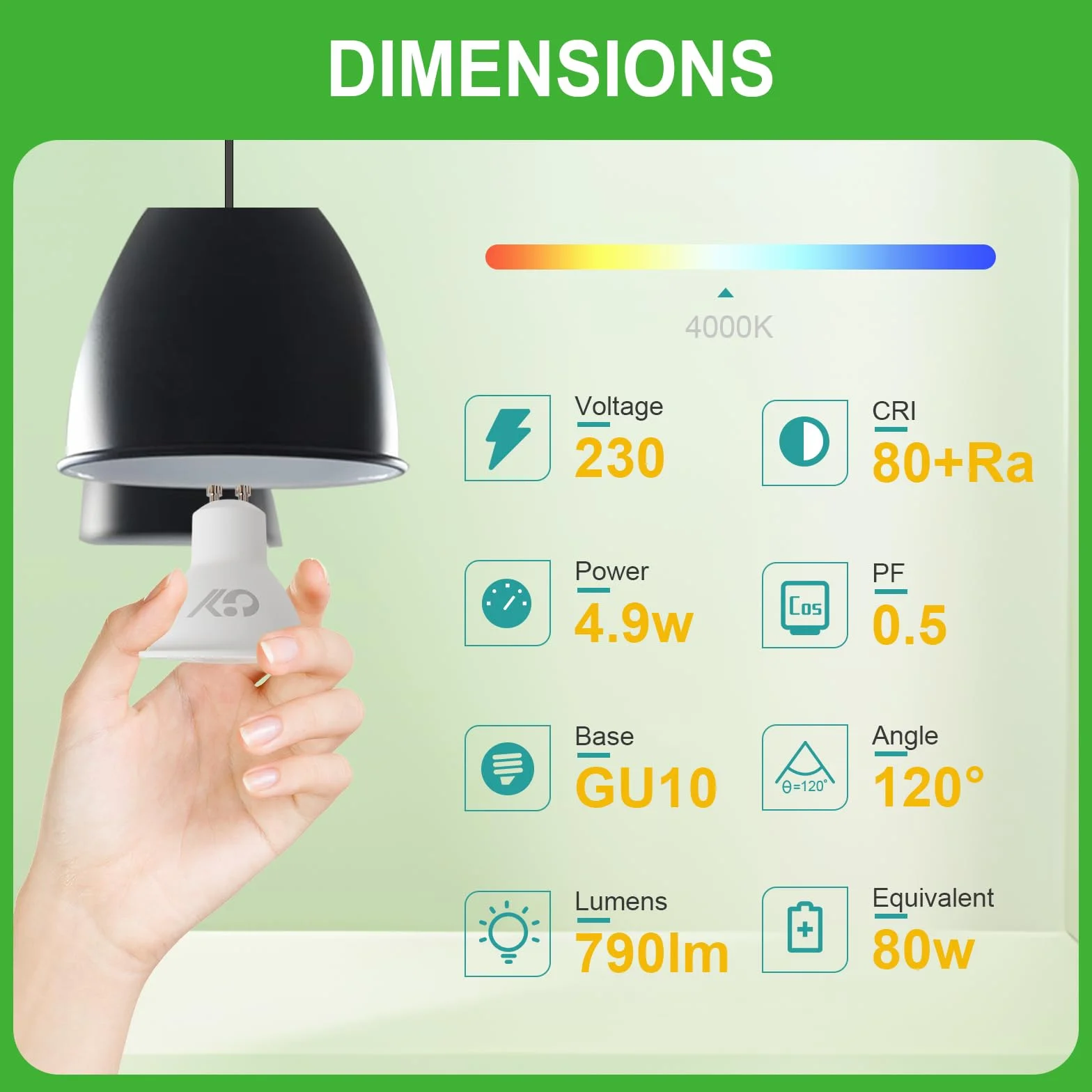 Bombilla LED GU10 4.9W 4000K Blanco Neutro 790LM Pack de 10