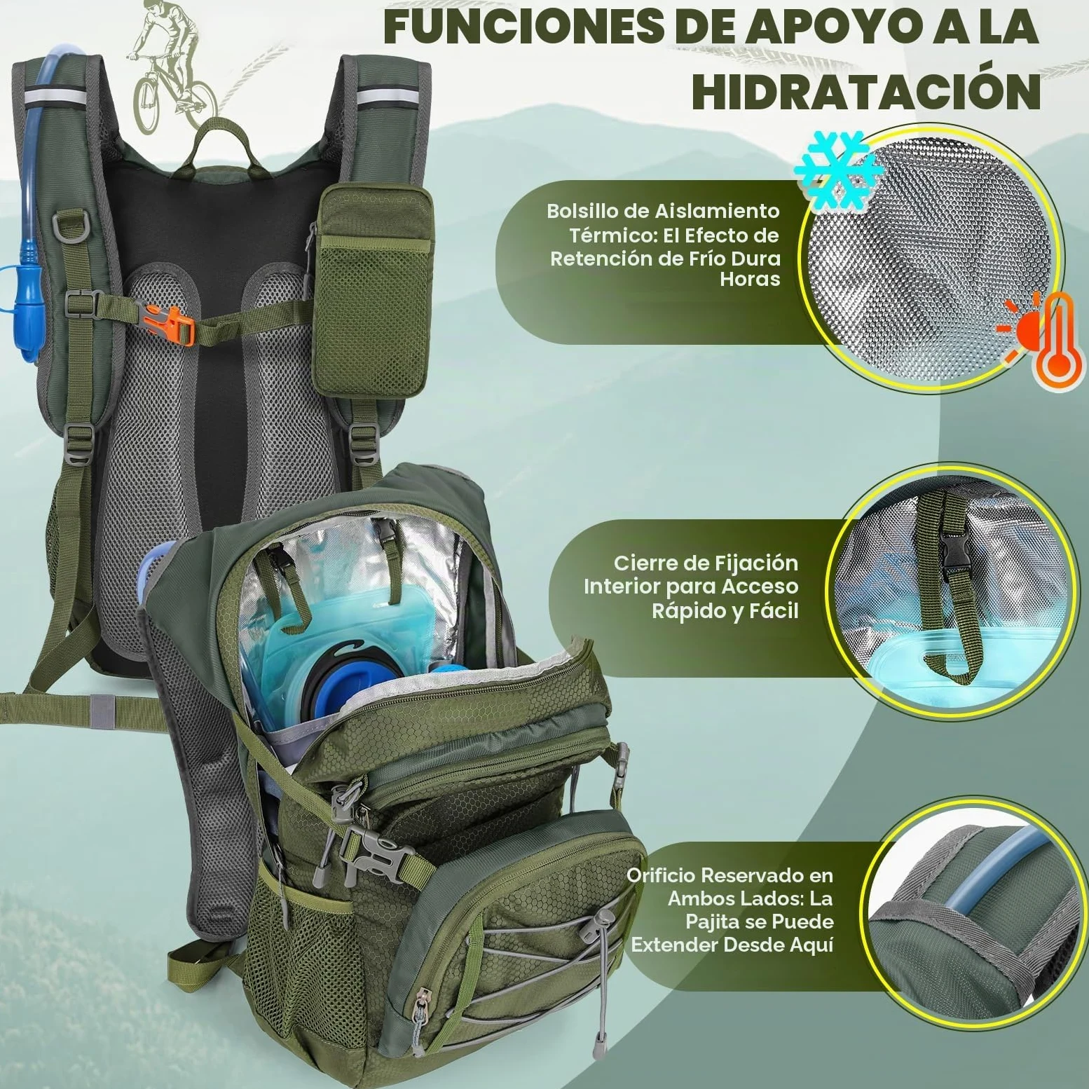 RAINSMORE Mochila de Hidratación con Bolsa de Agua 2L Mochila Bicicleta Montaña Mujer Hombre con Funda Impermeable para Senderismo Correr Ciclismo Trail Running Escalada Deportes al Aire Libre