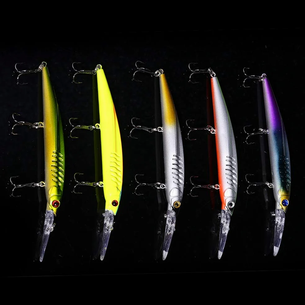 Señuelos de Pesca Blandos, 5PCS Señuelos de Pesca de plástico ABS Cebos Crankbaits hundidos con Ojos 3D Tres anzuelos triples for Agua Dulce Señuelos de Agua Salada Pesca en el océano
