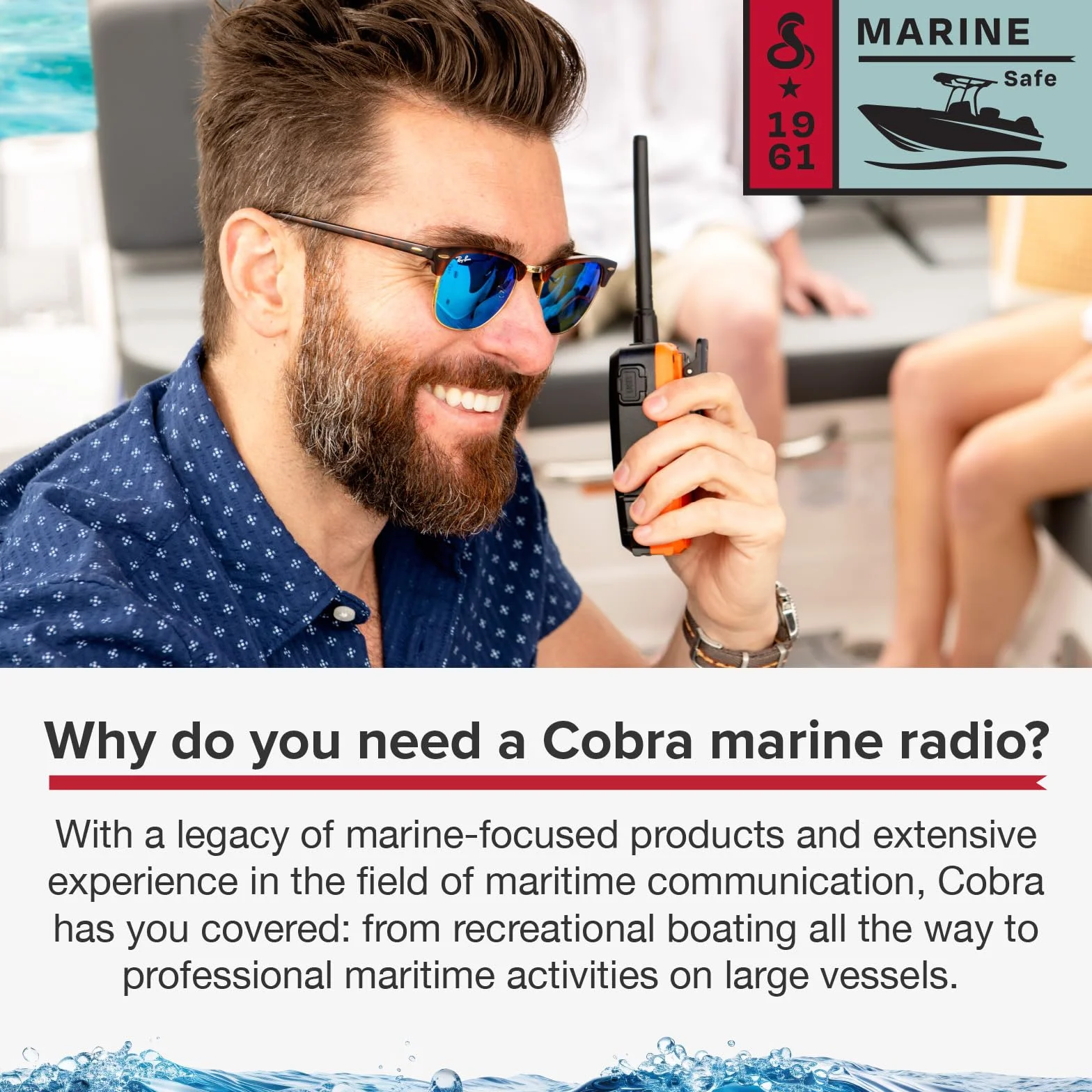 Cobra BlueBound 150 Radio Marina VHF de Mano, 3 W, Flotante, IPX7 Impermeable, Sumergible, Pantalla LCD, escaneo de Memoria, Clip para cinturón, Color Negro