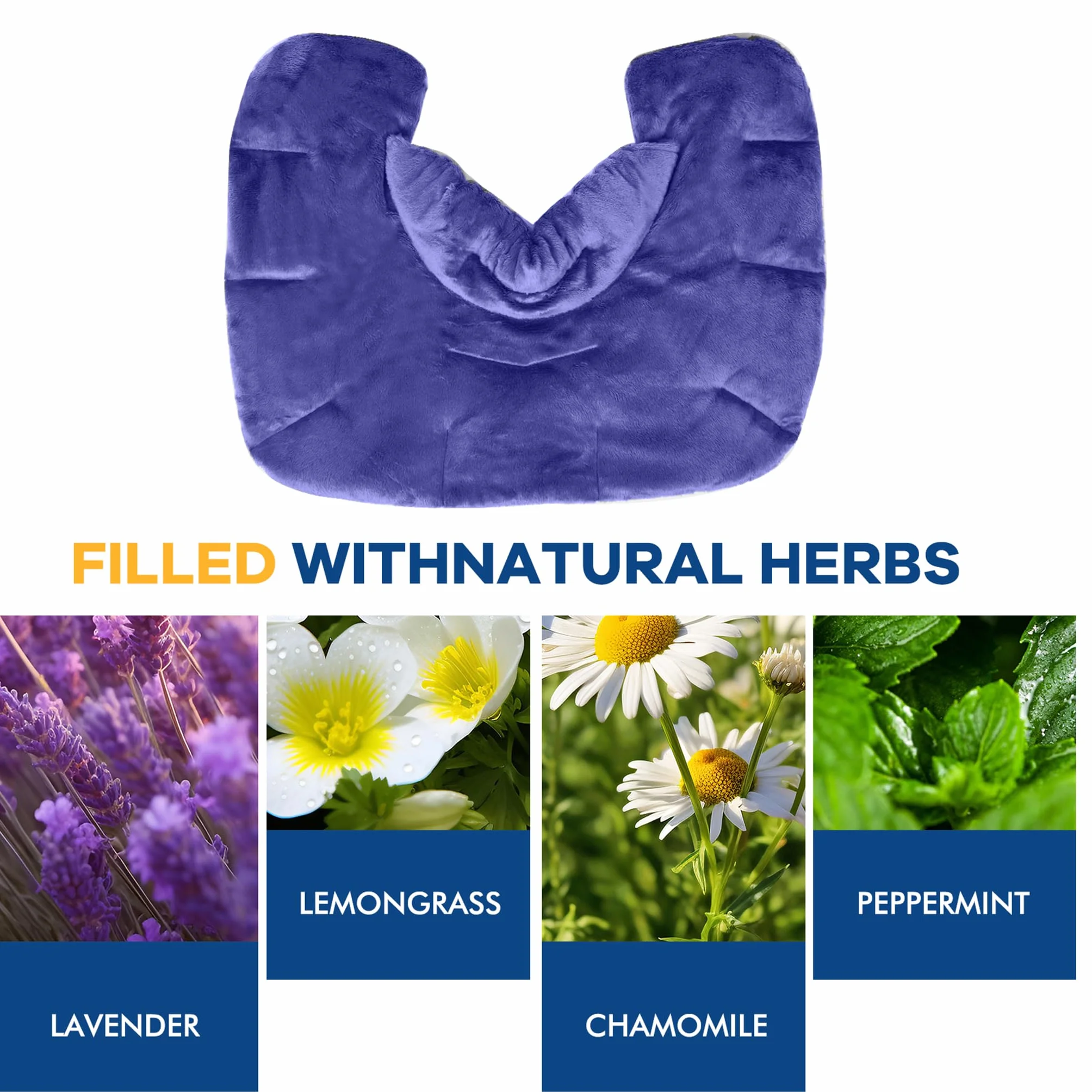Almohada Térmica de Semillas Naturales para Cuello y Hombros, Almohadilla Caliente y Frío para Microondas, Aromaterapia con Lavanda y Manzanilla, Azul