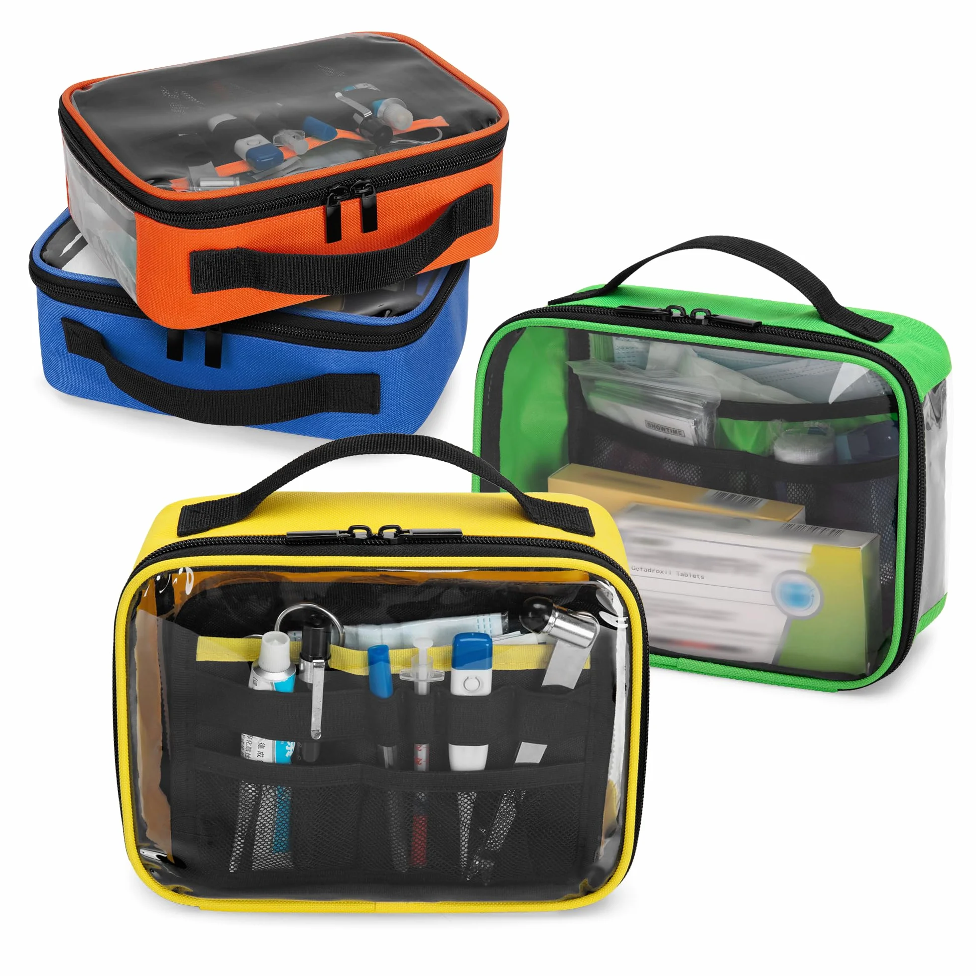 Trunab 4 kits de primeros auxilios vacíos, fundas transparentes con cremallera para organizar medicamentos