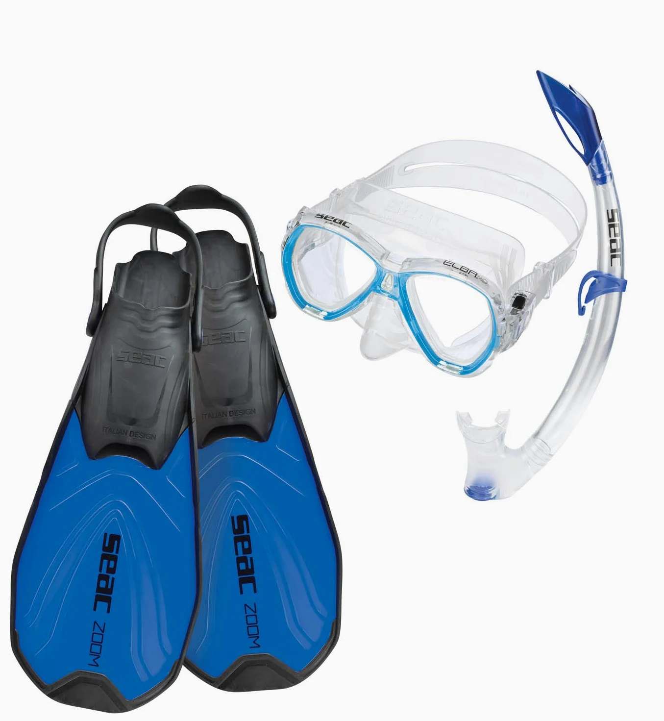 Seac 0890029160452 un Zoom Premium Silicona máscara Aletas Snorkel Set con Gear Bag, Azul, 4 – 5,5