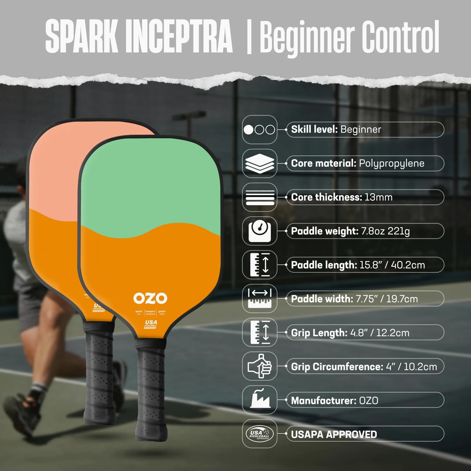 OZO Pickleball - Juego de 2 Palas + 4 Bolas
