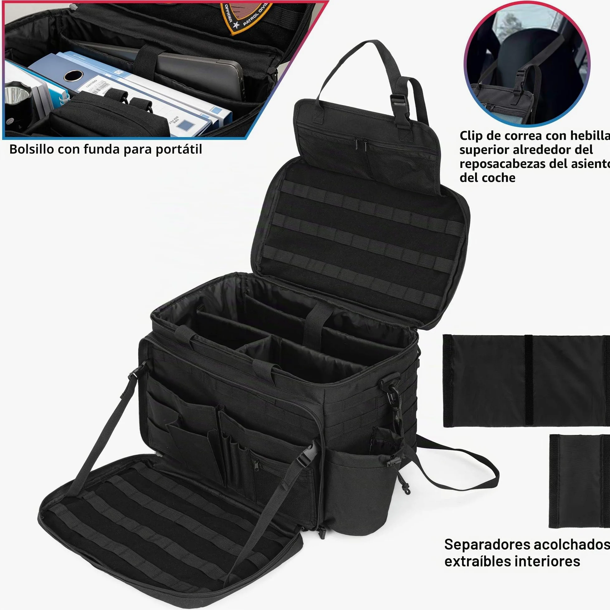 Trunab Bolsa de Patrulla Policía Bolsa Militar MOLLE Bolsa Táctica Policía, Organizador de Coche para Asiento Delantero, Bolsa Viaje Hombro con Compartimento para Laptop de 15,6
