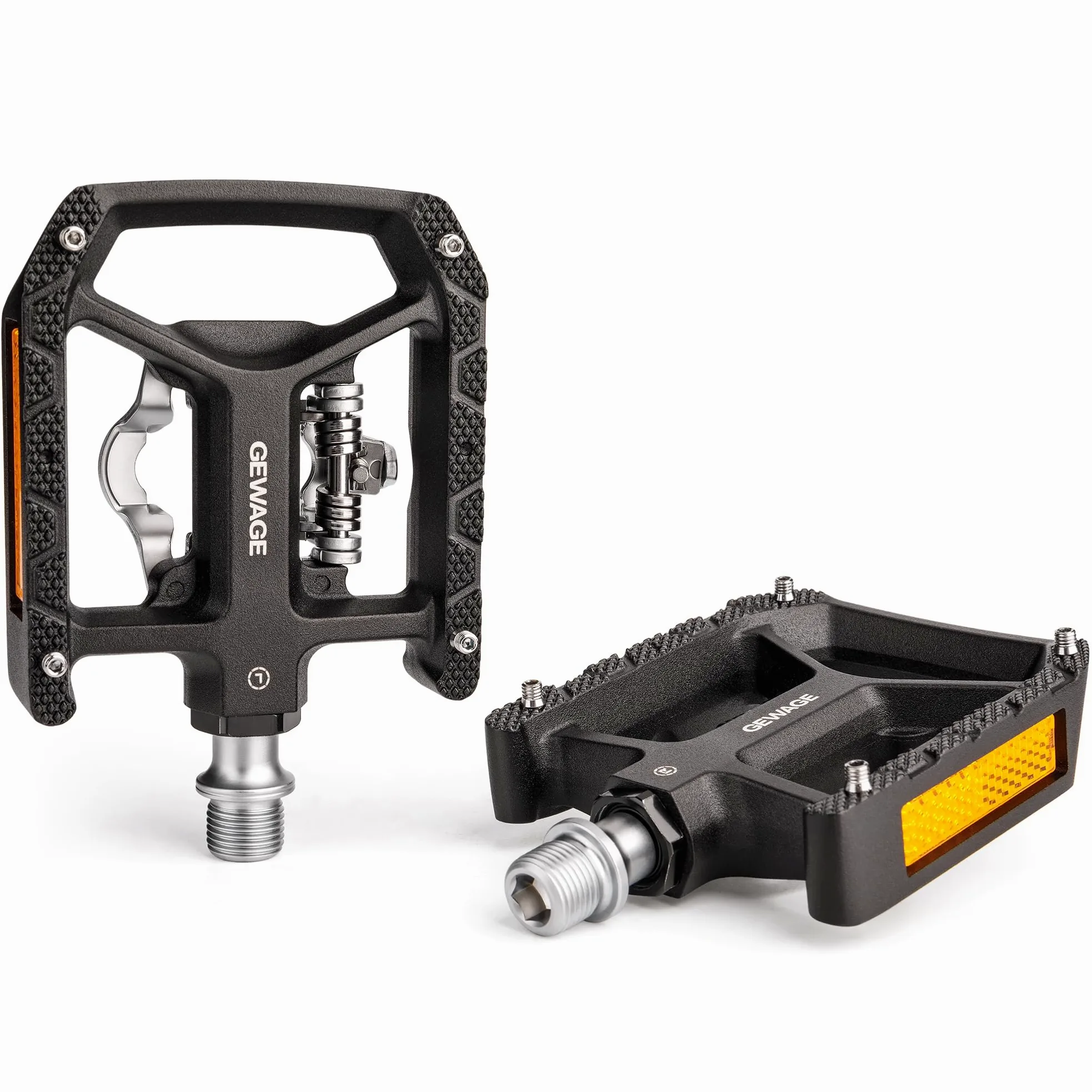 GEWAGE Pedales Bicicleta 2 en 1 SPD/Plataforma – Cuerpo de Aluminio CNC, Tensión Ajustable, Eje Chromoly, Pines Antideslizantes, Incluye 2 Calas SH51, para MTB, Trekking y Bikepacking