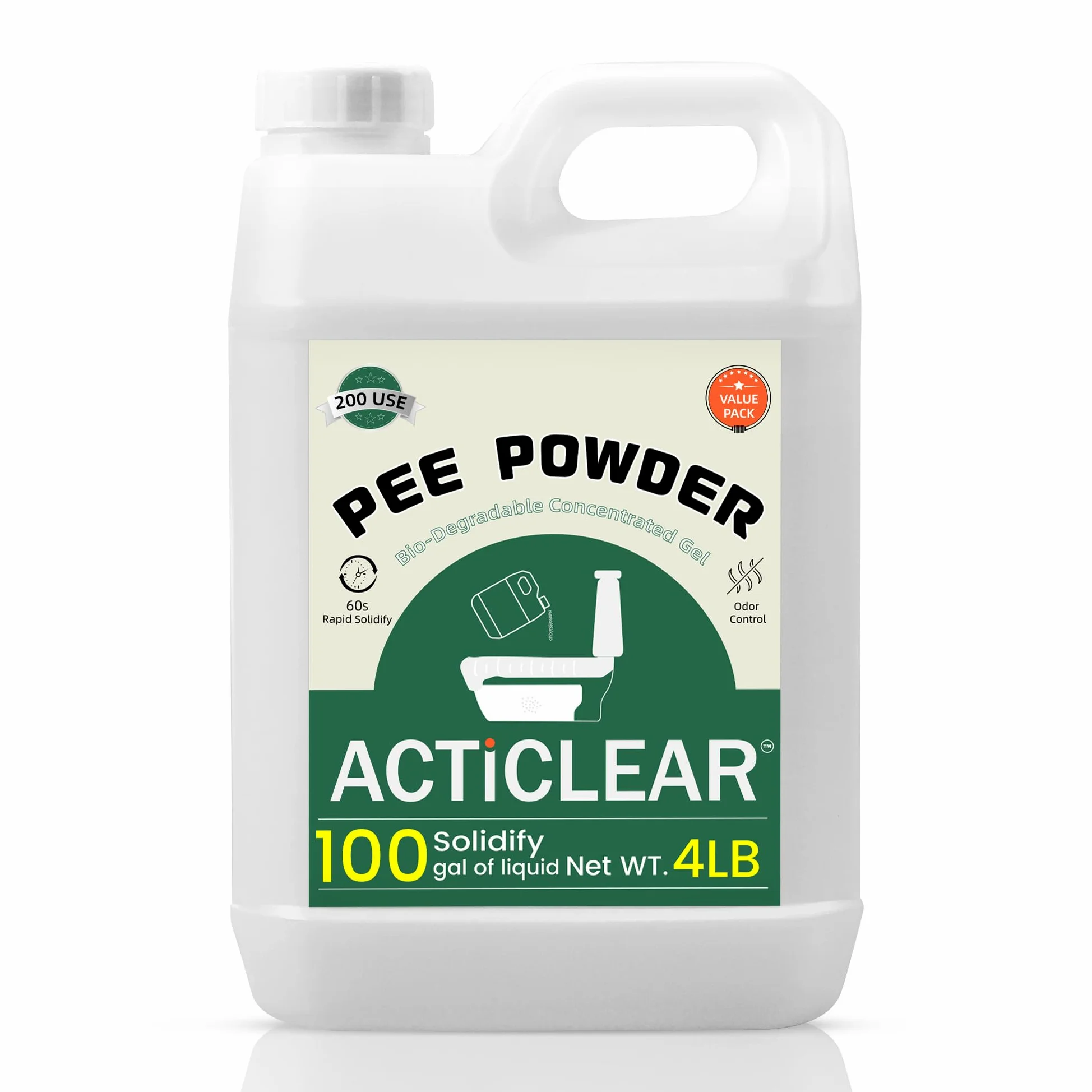 Pee Powder Gel – 2/4 libras rápida absorción en 60 segundos y neutralizador de olores para inodoros portátiles, camping y artículos esenciales al aire libre