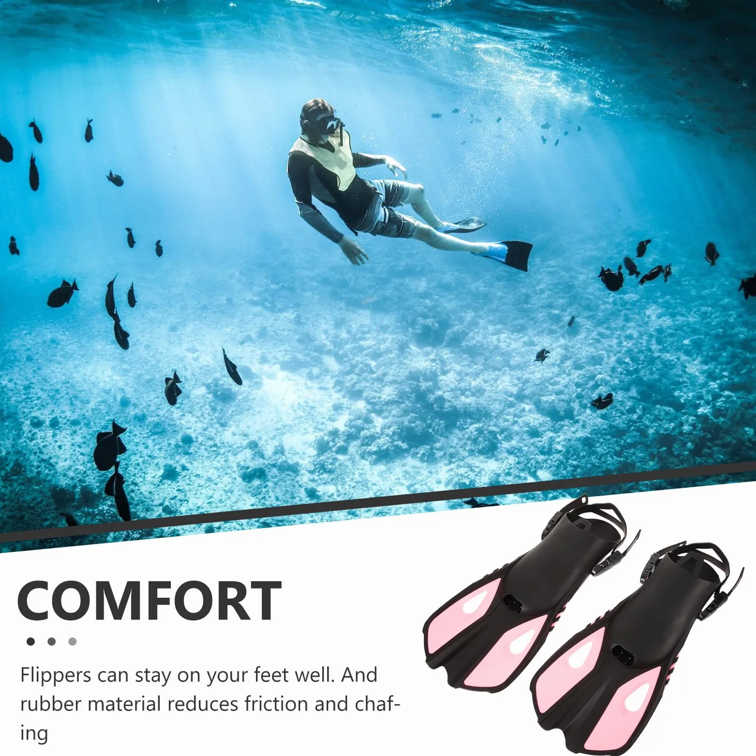 PRETYZOOM Aletas de Buceo Ajustables para Adultos, Color Rosa L/XL, de Goma Cómoda y Puntera Abierta, Equipo de Entrenamiento para Snorkel y Natación Recreativa