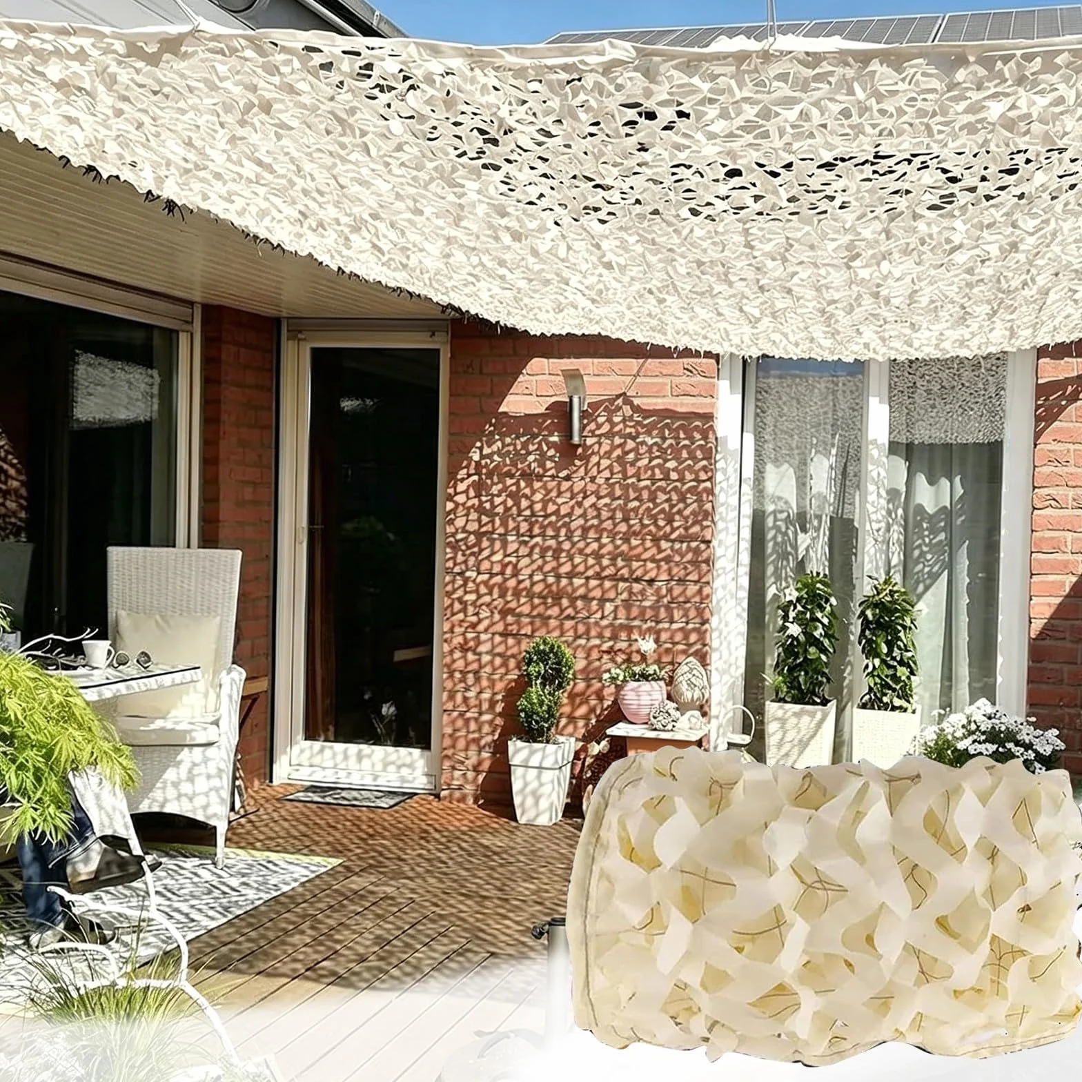 Red Camuflaje Militar Beige 2x3m,Red de Camuflaje Exterior Tela Malla de Sombra,Red de Sombra A La Terraza,para jardín,Caza, Protección Solar Camping,Tejido Oxford 210D-2x3m(6.5x9.8ft)