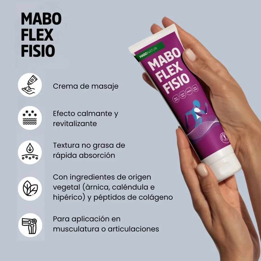 MABO Flex Fisio Crema de Masaje 250 ml con Árnica, Caléndula, Mentol, Hypericum y Colágeno