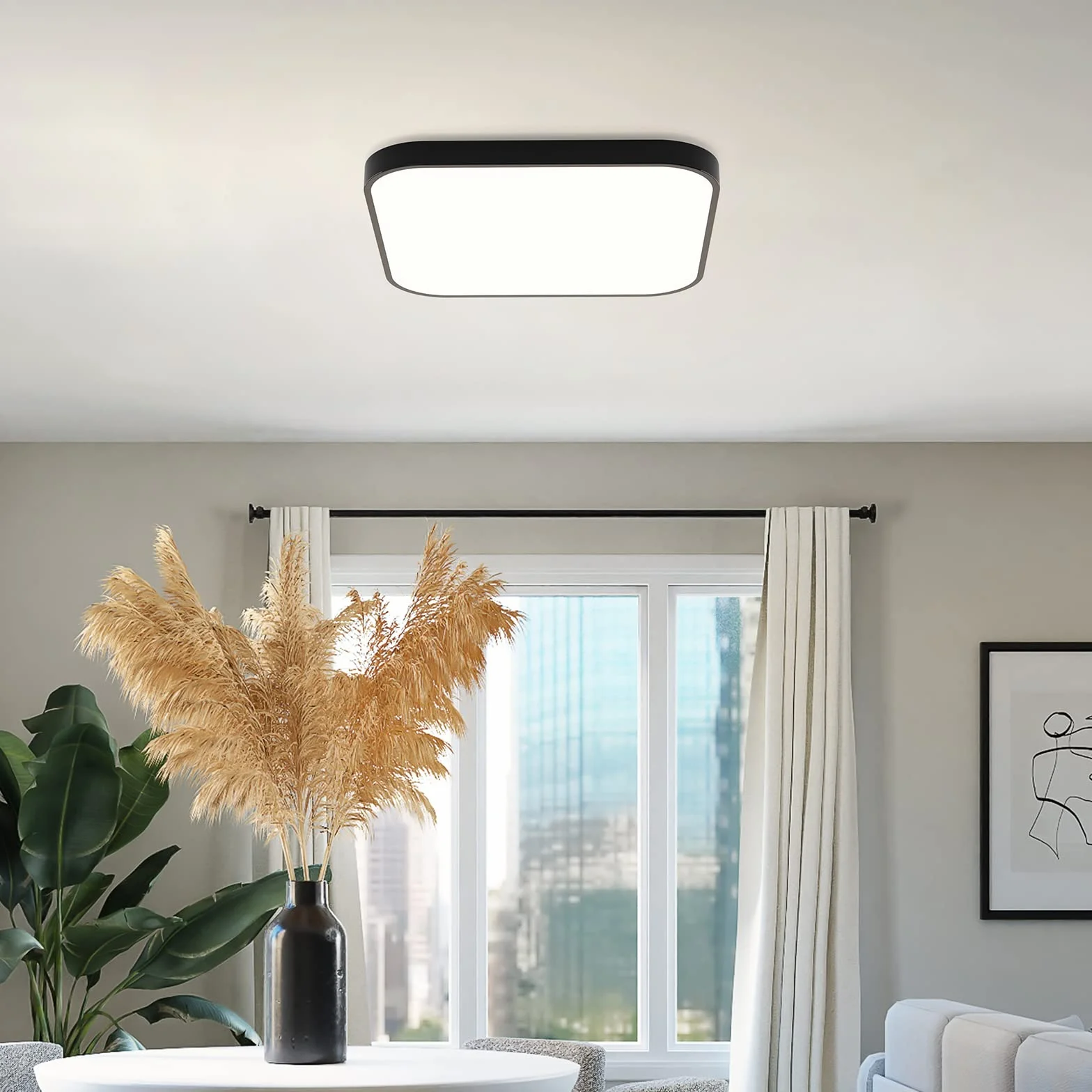 ZMH Lámpara de Techo LED Regulable 15W Negro 27cm IP44 Impermeable con Mando a Distancia