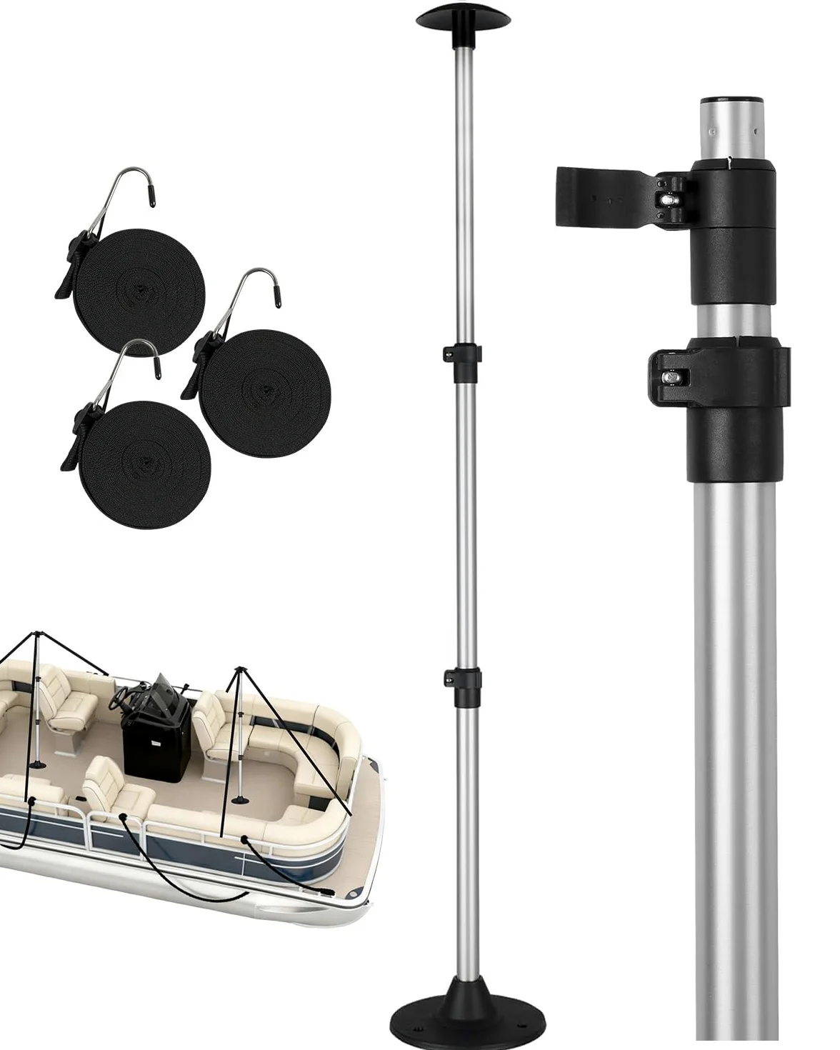 OCEANBROAD Barra de Soporte Ajustable telescópica de Aluminio con Correas, para Casco V, Barco, pontón, Barco, 1 Paquete