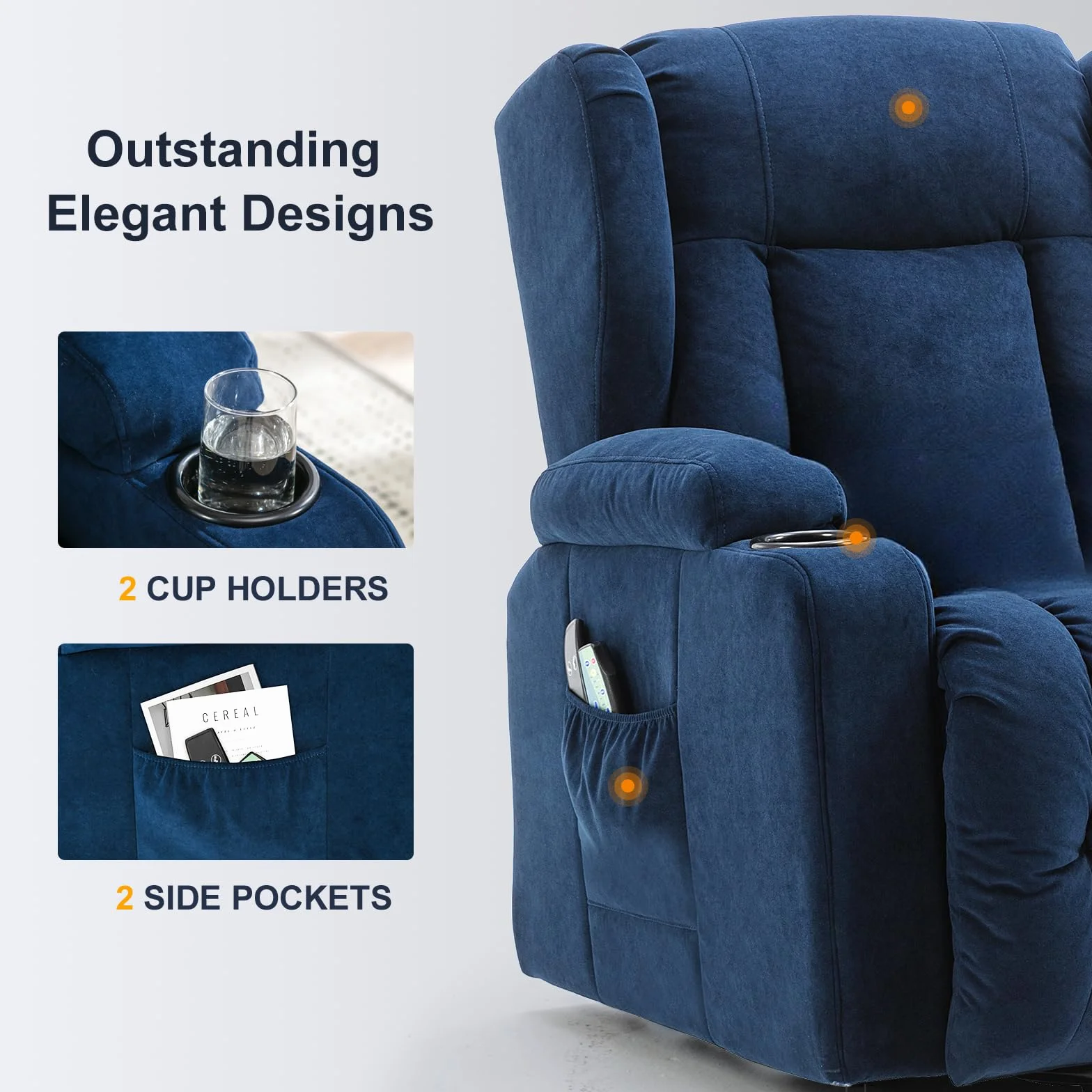 COMHOMA Sillón Relax Masaje Reclinable Eléctrico de Tela con 8 Puntos de Masaje Vibrante, Poltrona Reclinável Azul