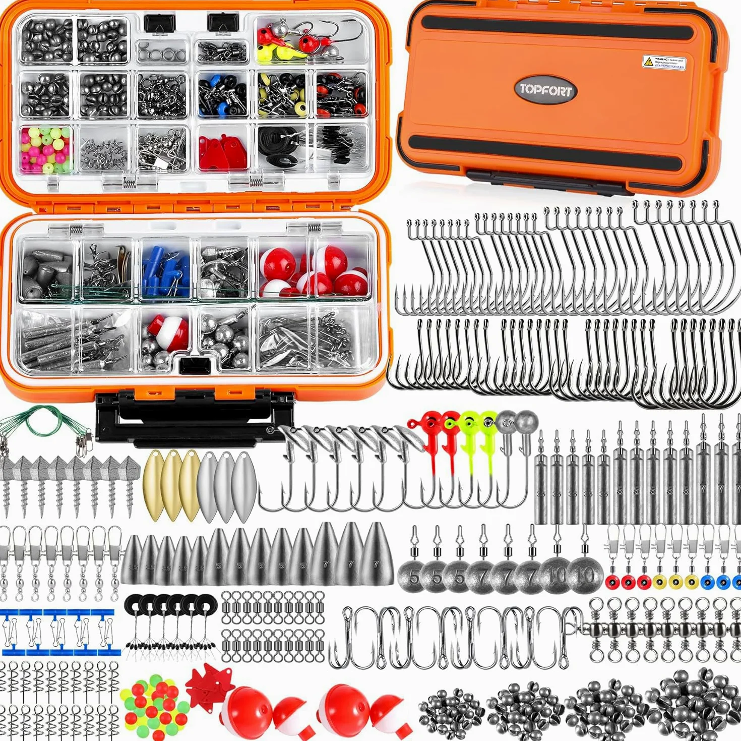 TOPFORT Juego de Accesorios de Pesca de 187/343 Piezas, Caja de Aparejos de Pesca con Aparejos incluidos, anzuelos plomados, plomos, emerillones de Pesca, Deslizador de Plomo, Equipo de Pesca