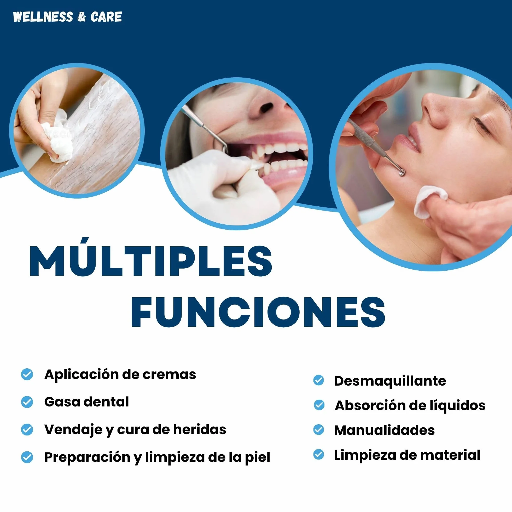 Gasas 4 capas no tejidas 200 uds cura heridas desinfección piel