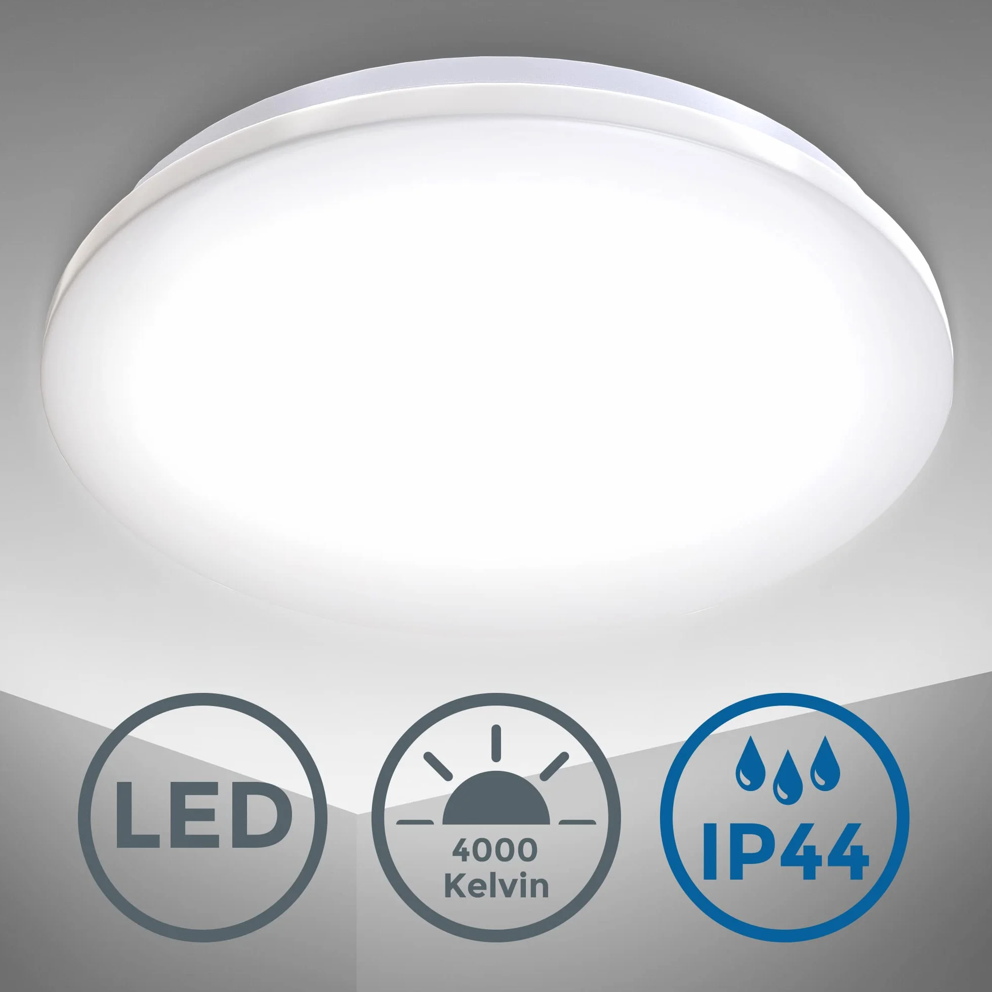 B.K.Licht Lámpara de techo LED Plafón Ø30 cm IP44 Impermeable 4000K 1200LM