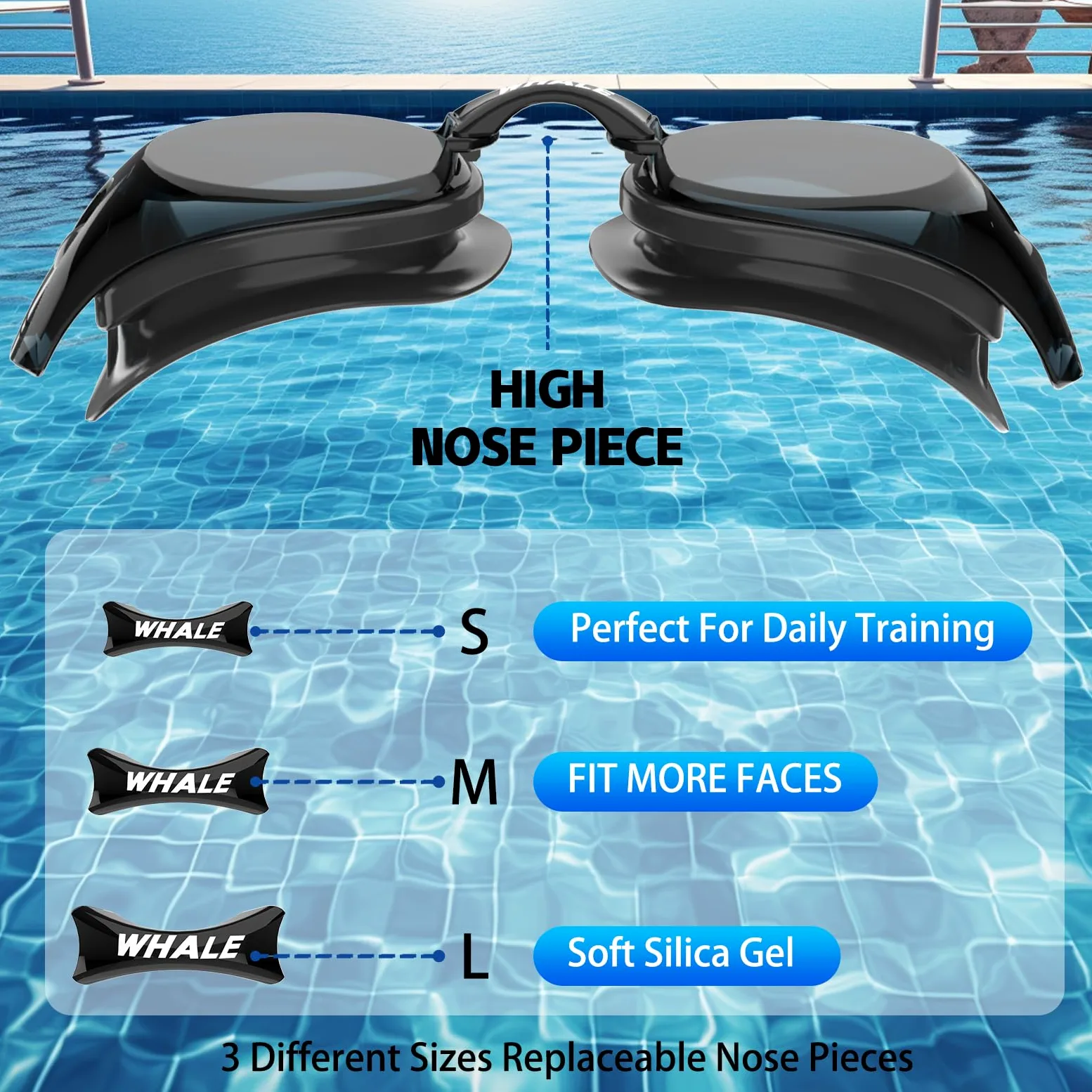 Whale Gafas de natación HD antivaho para adultos y jóvenes, aptas para ambos