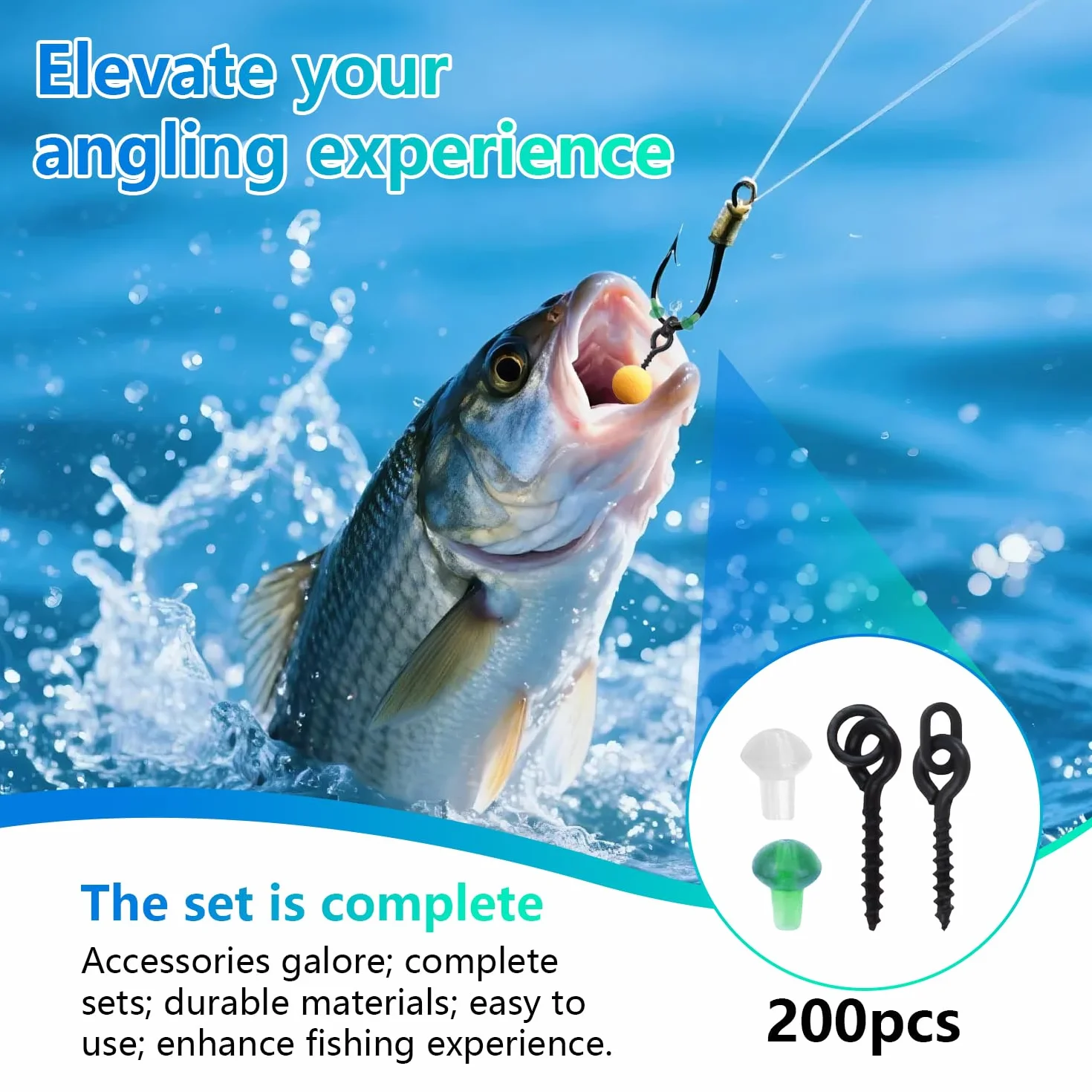 Tornillos para Cebo de Pesca Gancho para Cuentas de Goma Gancho para Carpa para Pescar Set de Accesorios de Pesca 100 Tornillos para Cebo y 100 Puntas de Seguridad
