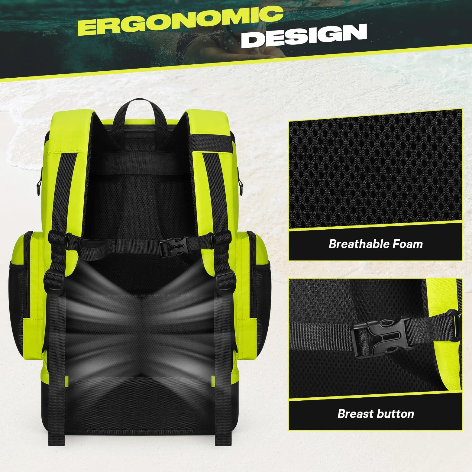 Maelstrom Swim Backpack,35L Swimming Bag with Separate Shoes Compartment,Swim Gear Bag,Athlete Gym Rucksack for Men and Women