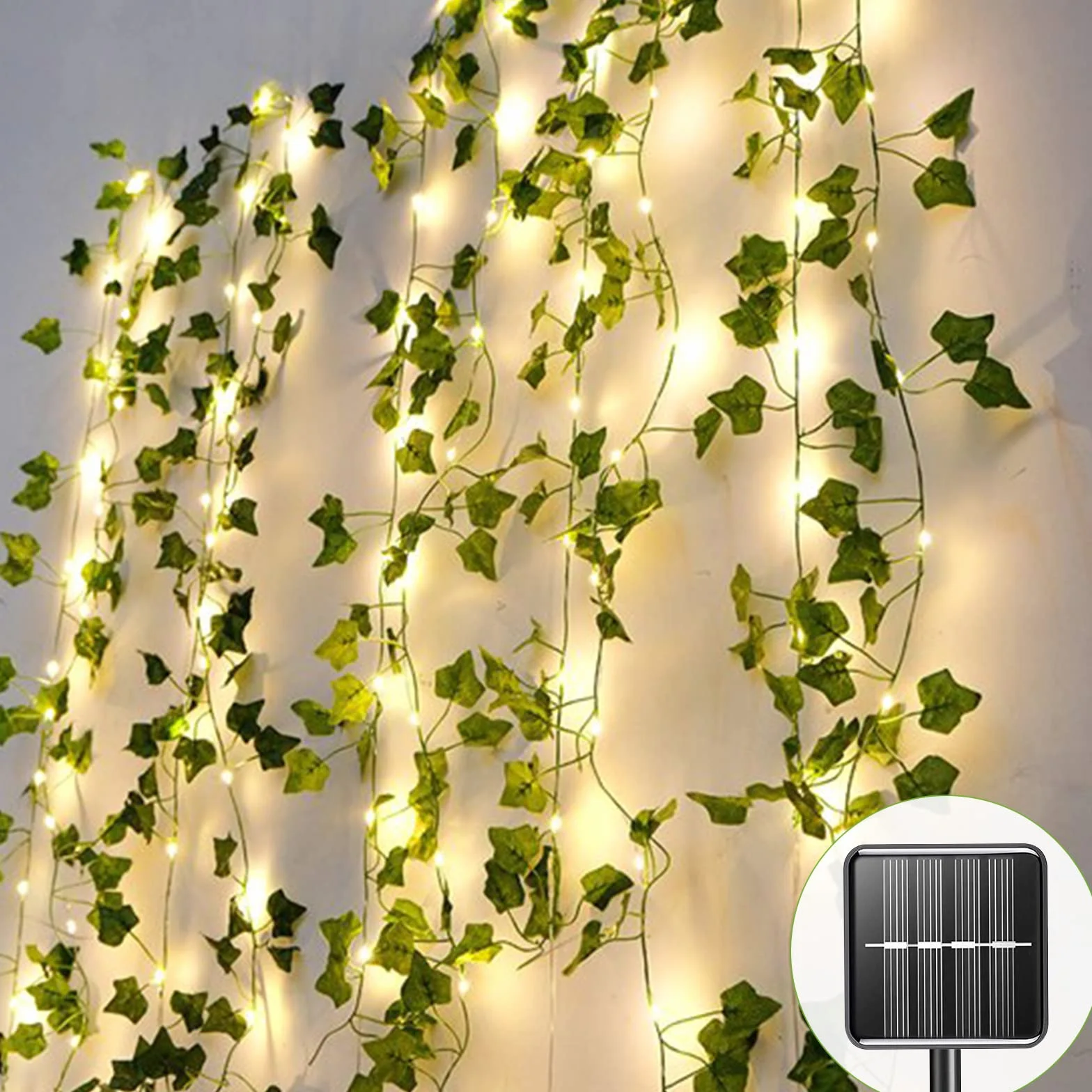 A.bigwhale 12M 120 LED Guirnalda Luces Exterior Solar, Hiedra Artificial con Luces Solares, 8 Modos Impermeable
