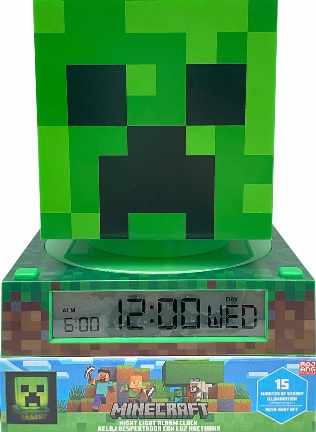 Minecraft 3D Despertador con Fecha y Luz Nocturna