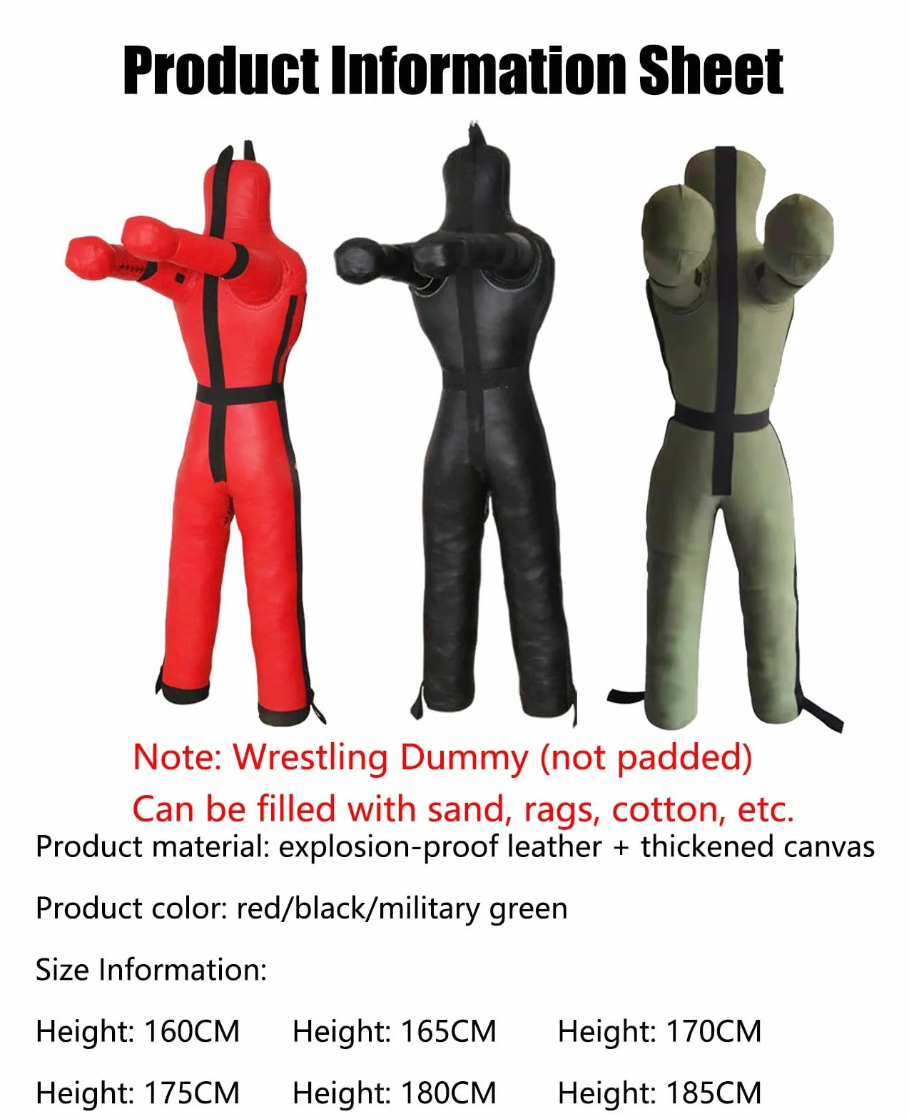 DYK&NX MMA Maniquí de Lucha Libre, Adultos Muñeco de Boxeo, Grappling Dummy, Colgante Posición de Pie, para Judo Lucha Artes Marciales Jiu Jitsu, Sin Relleno (Color : B Black, Size : 175cm)
