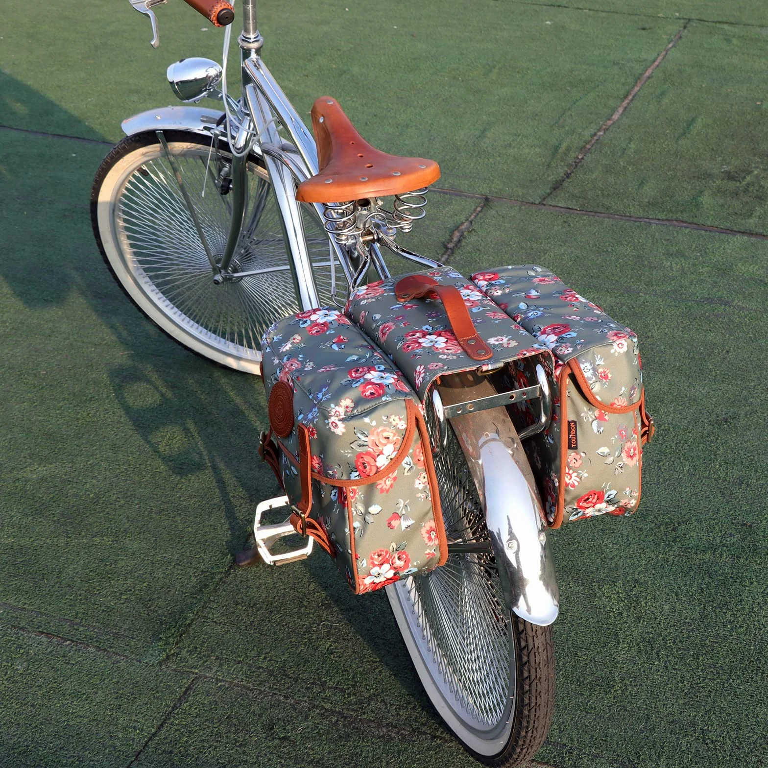 TOURBON - Bolsa de Lona Impermeable para Bicicleta, Doble alforja, para Almacenamiento de Equipaje (patrón de Flores)