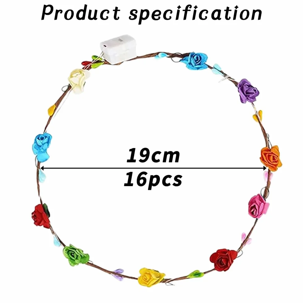 Diadema LED Luminosas Guirnalda Decorativa Floral Corona Intermitentes 16 unidades