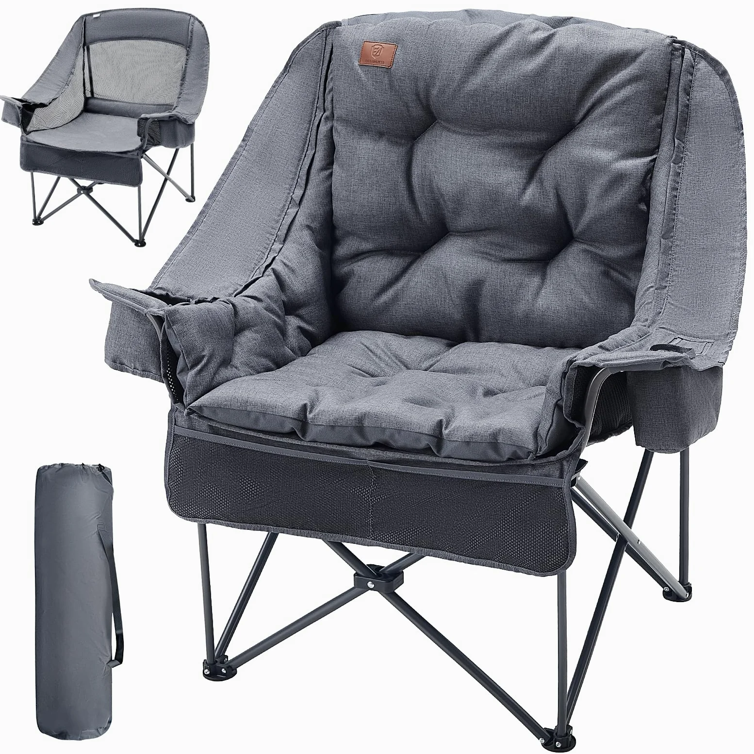 EVER ADVANCED Silla de Camping Plegable 2 en 1 Extragrande con Acolchado extraíble de 6 cm de Grosor, soporta 180 kg, Incluye Bolsillos Laterales, Compartimento refrigerador y portavasos