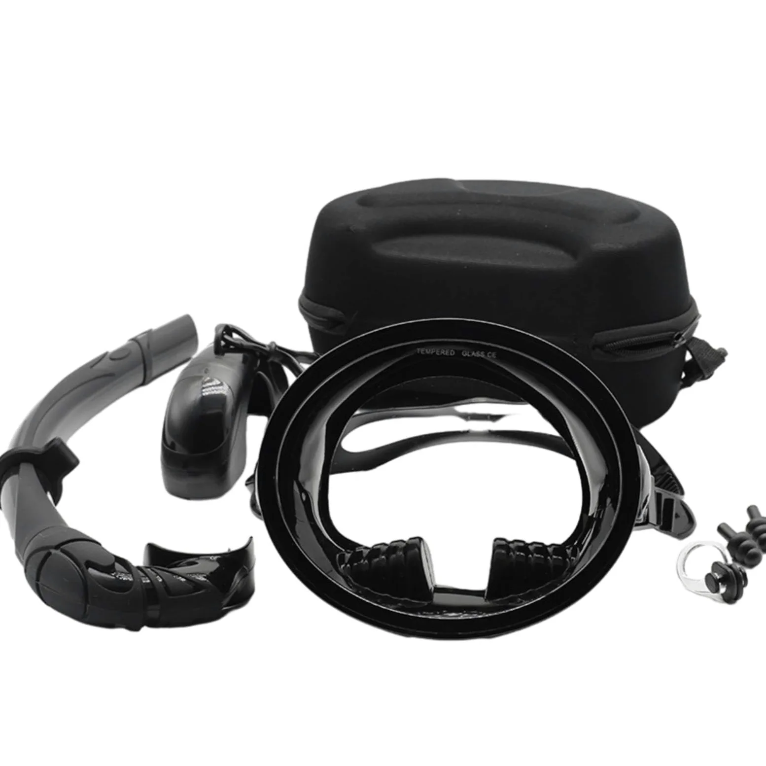 Máscara Snorkel con Estuche Portátil Gafas Buceo con Tubo Confortable Esnórquel para Viajes , Negro , Adulto