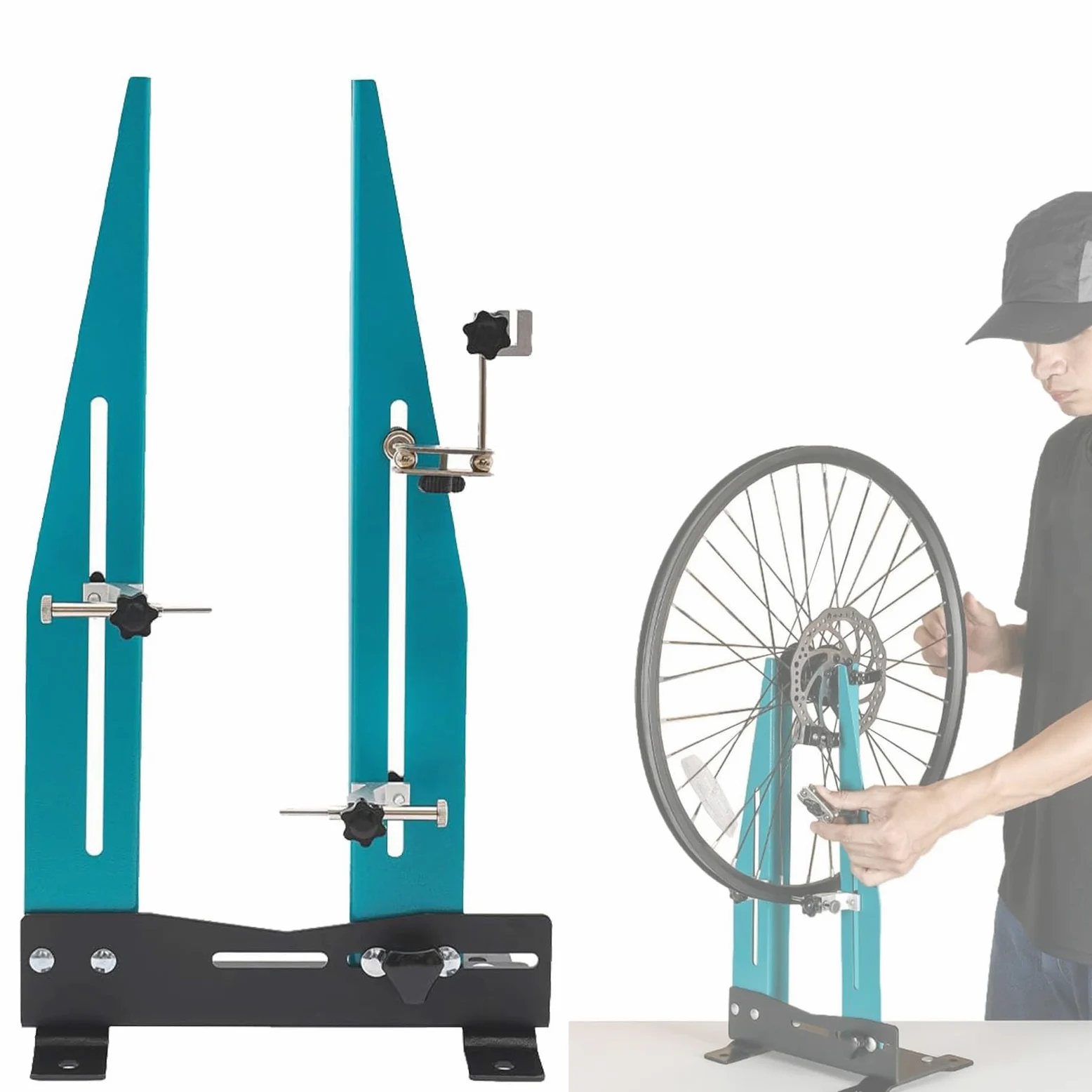Centrador de Ruedas de Bicicleta, Herramienta Profesional para el Mantenimiento de Llantas, Ancho Ajustable de 9,5 a 13 cm, Herramienta de Reparación y Alineación de Ruedas, Rotación de 360°