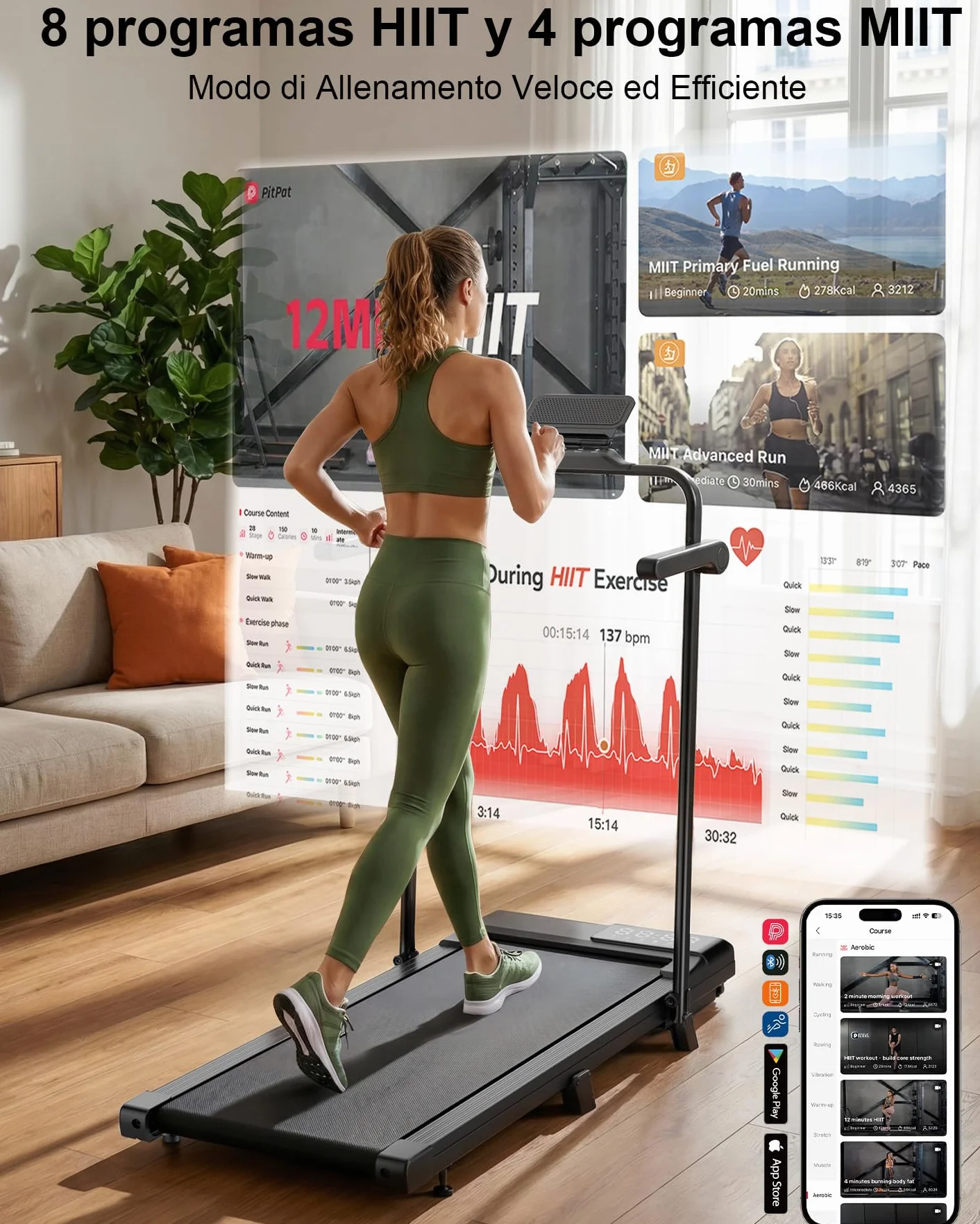Copant Cinta de Correr, Cinta de Correr con LCD Scarn, 2.5 HP Caminador con App &Mando a Distancia，Carga MAX 159 kg, con cursos de formación y Carreras, 1-8km/h para el hogar o la Oficina